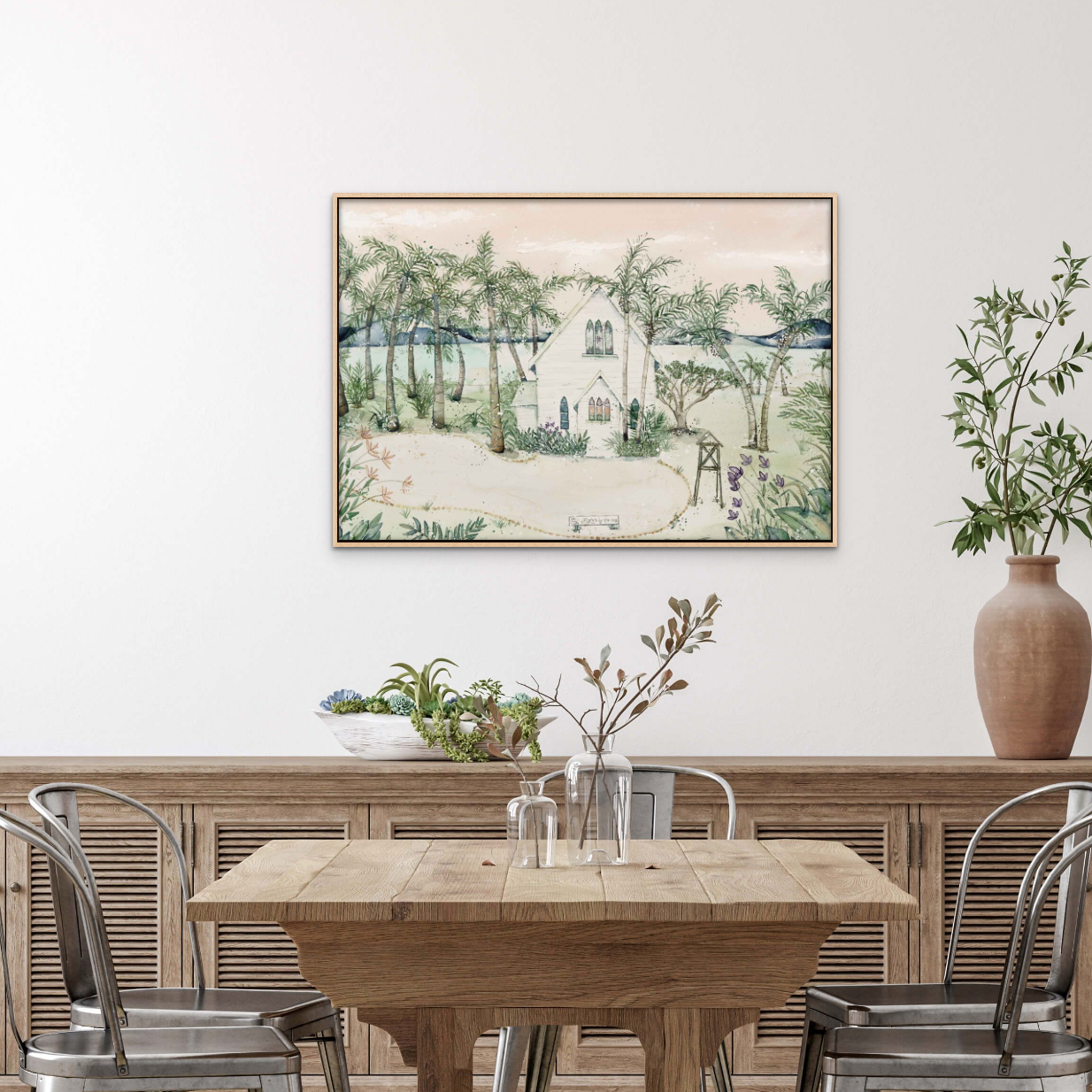 port douglas fine art canvas print of st marys framed in oak