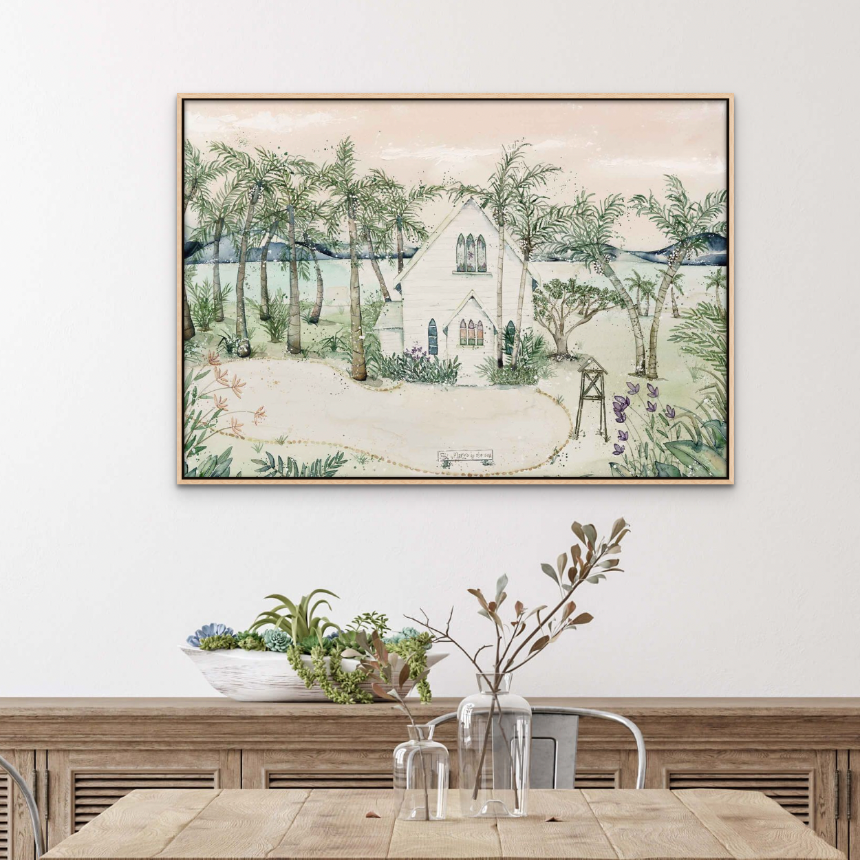 port douglas fine art canvas print of st marys framed in oak