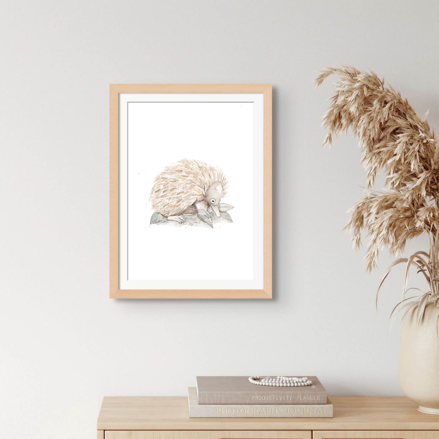 echidna wall art fine art print framed in oak 2