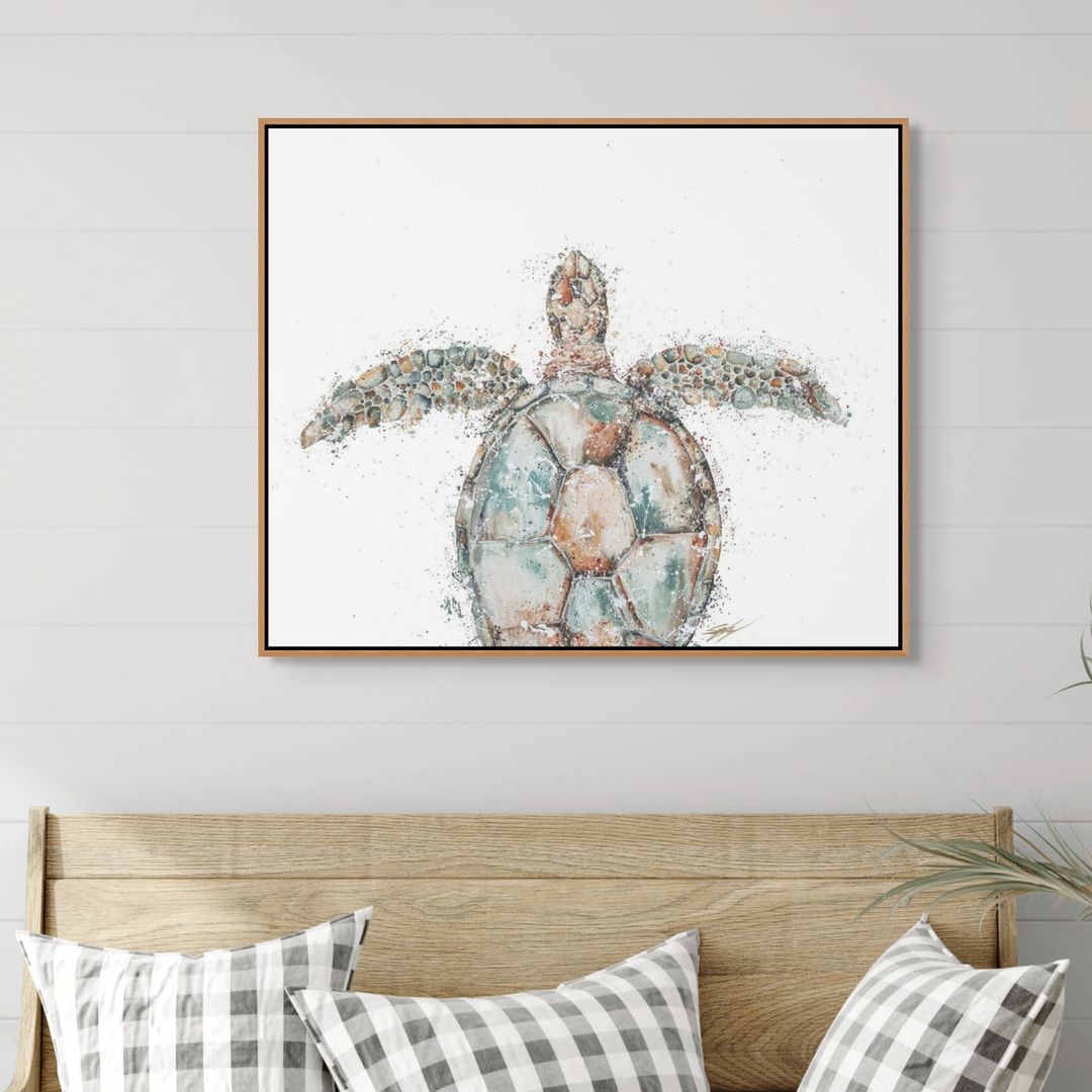 A Bird's Eye View turtle painting by Stephanie Elizabeth – framed acrylic canvas artwork 1