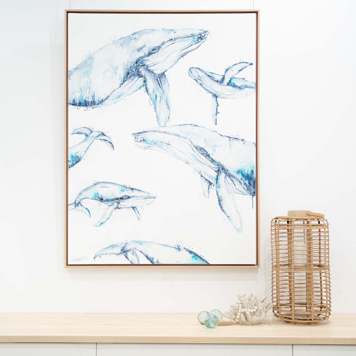humpback whale canvas artwork framed in australian oak