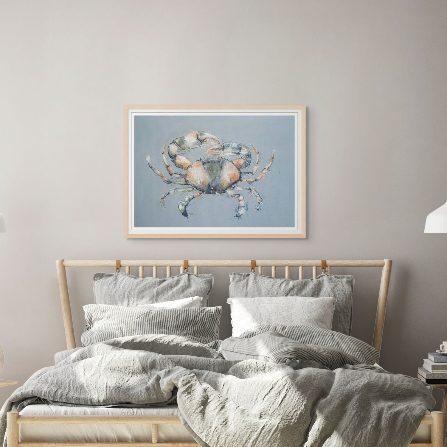 Watercolour and acrylic painting of a mud crab with textured blue background – fine art paper print by Stephanie Elizabeth 2