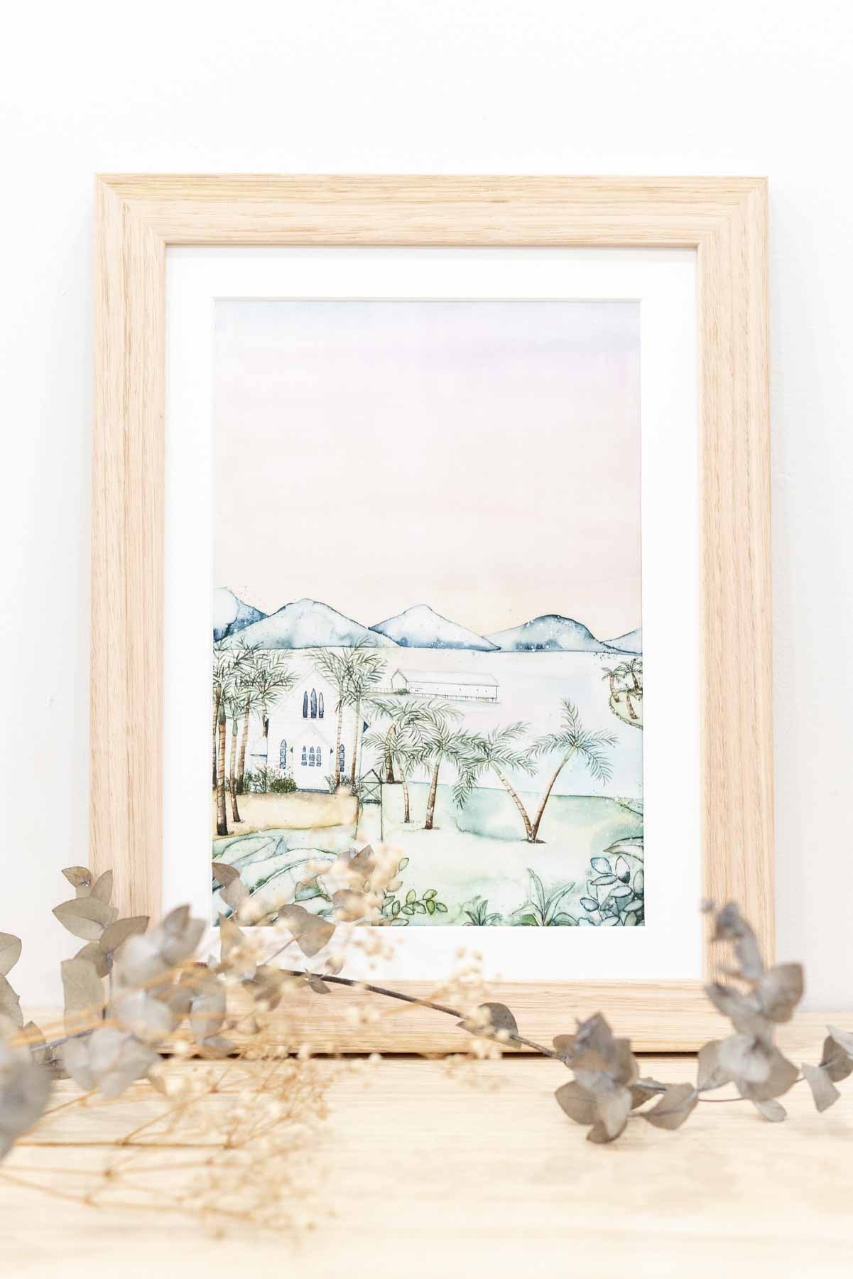 St Marys sunset fine art print framed in oak