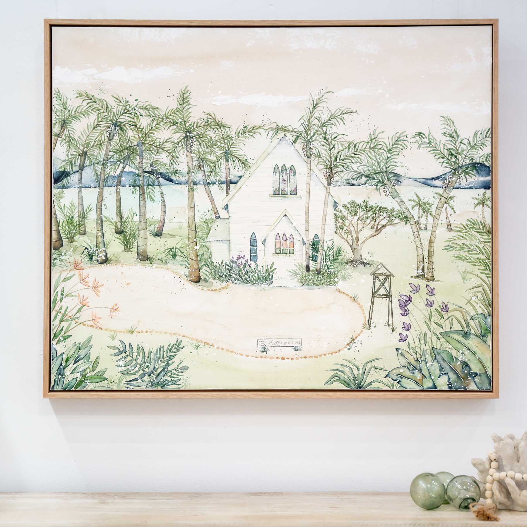 framed port douglas artwork of st marys by the sea framed in oak by stephanie elizabeth artwork