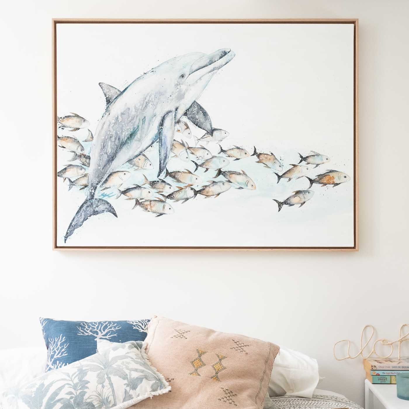 Dolphin artwork framed canvas wall art