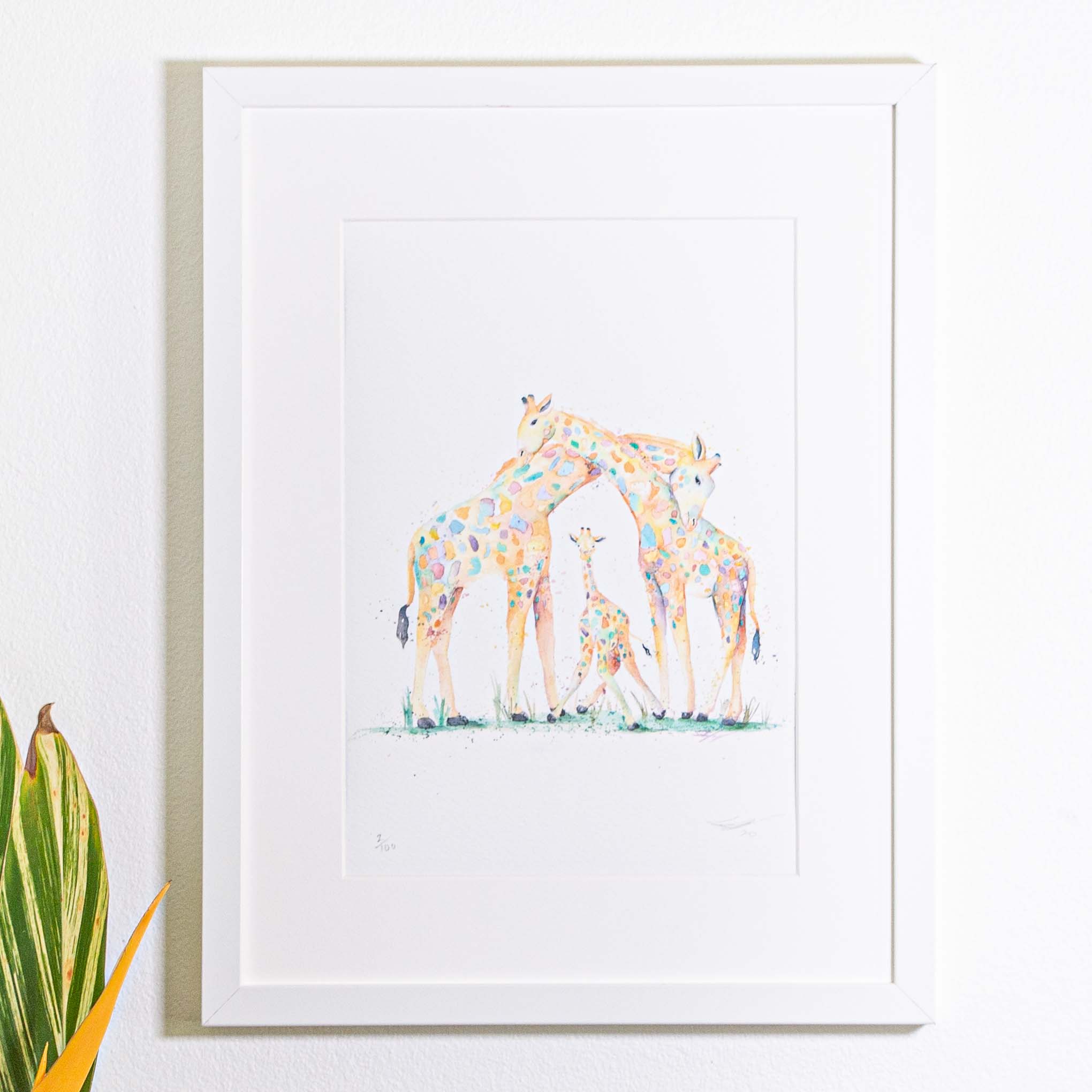 Three giraffes watercolour pirnt