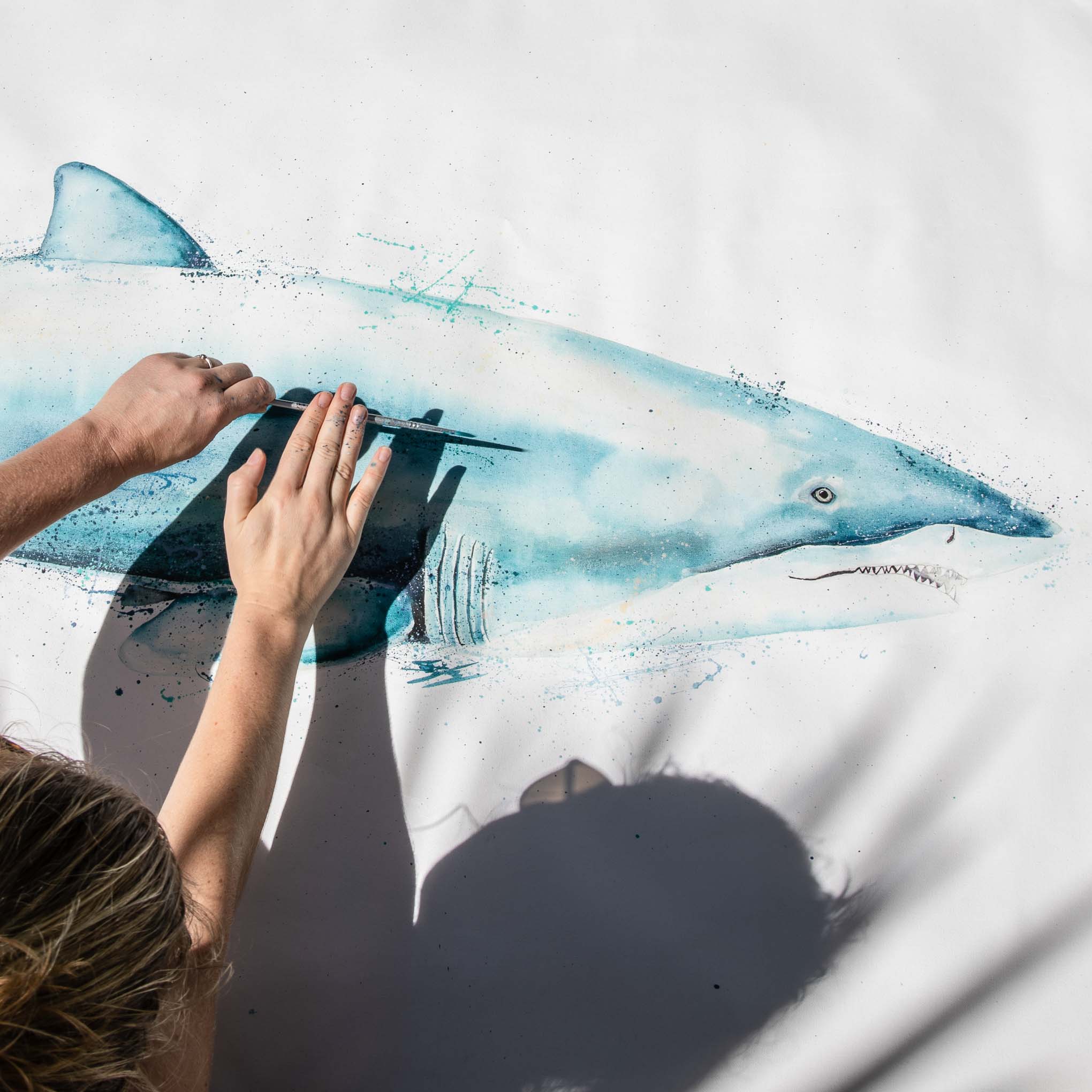 Painting grey nurse shark on canvas