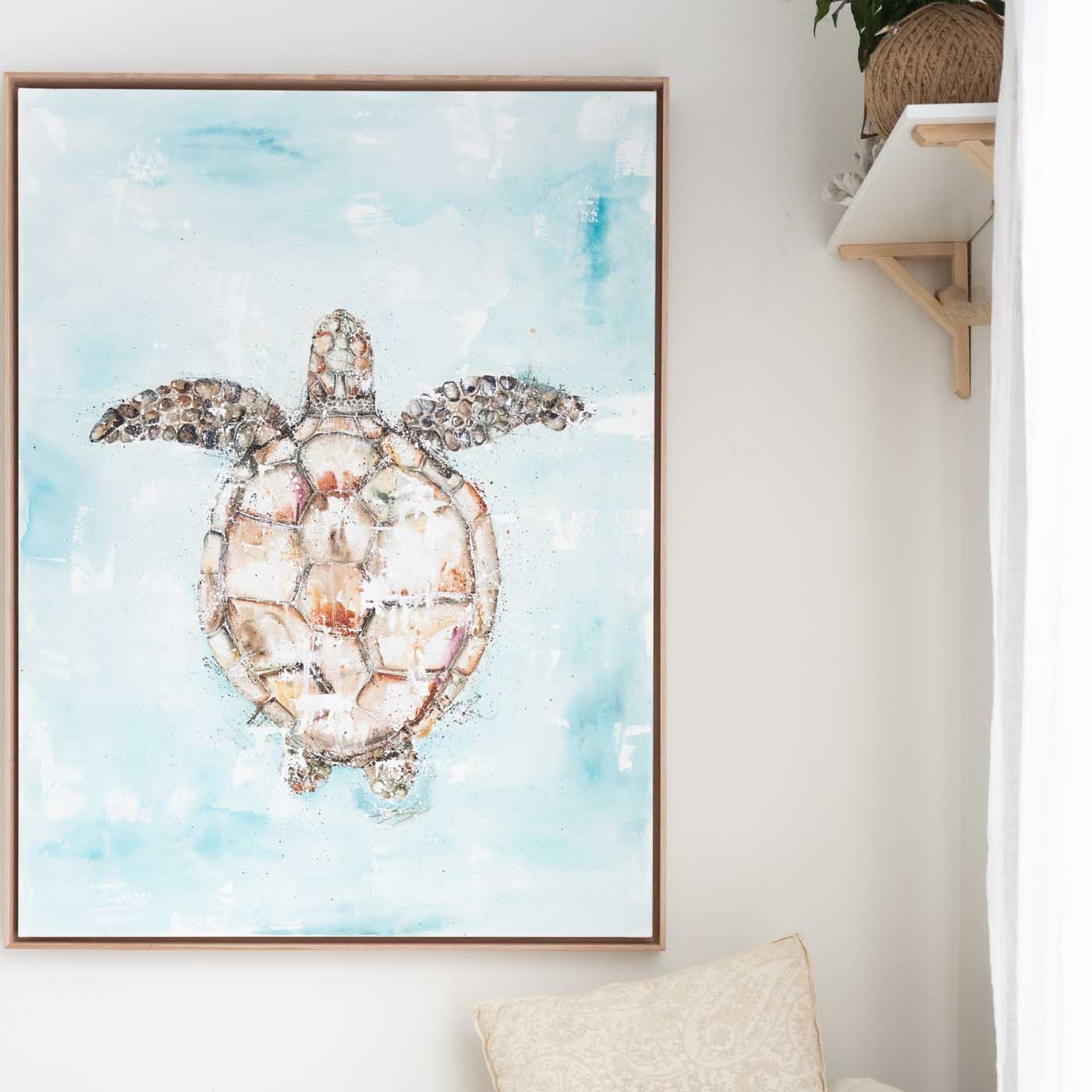 Top down Green sea turtle artwork