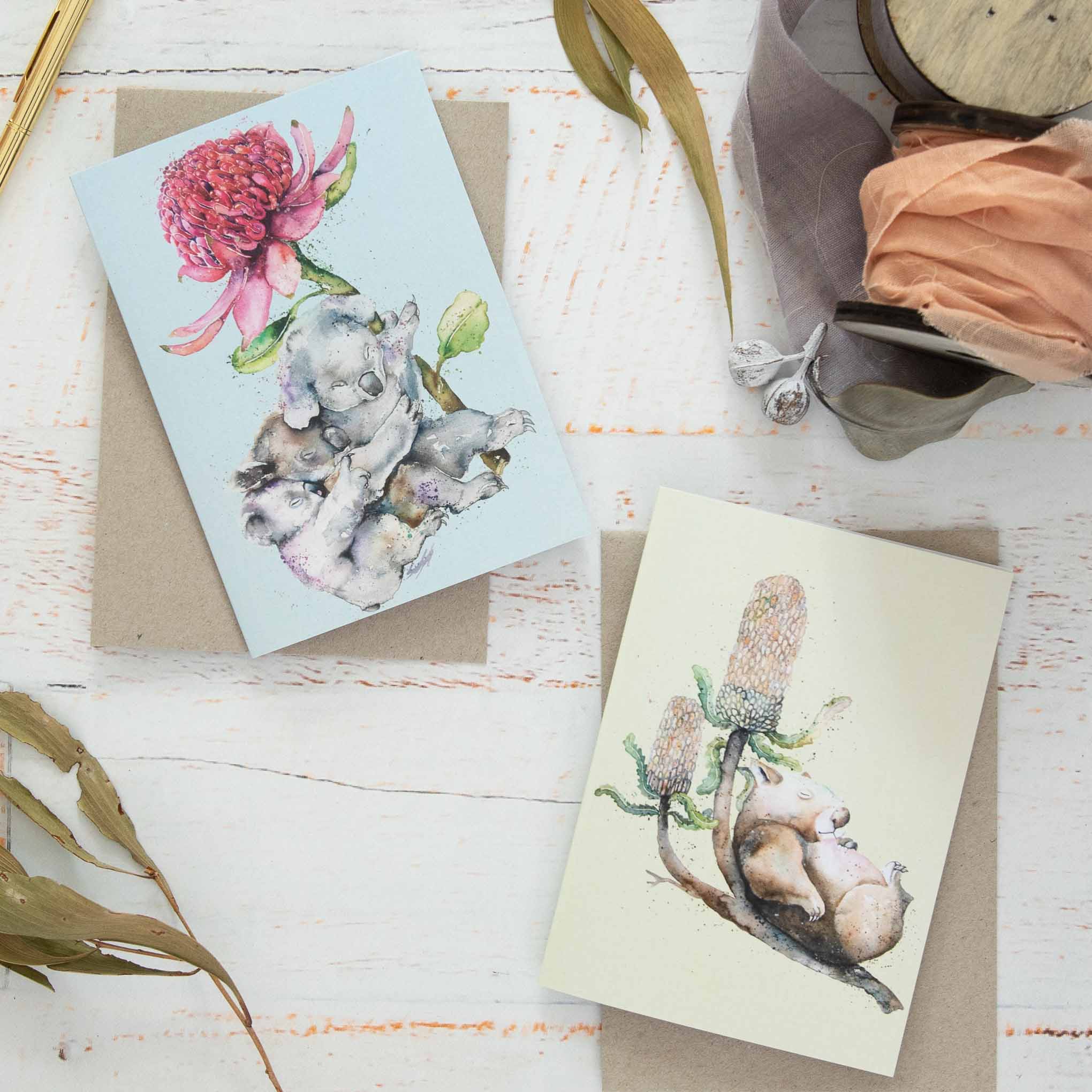 Koala & wombat greeting cards