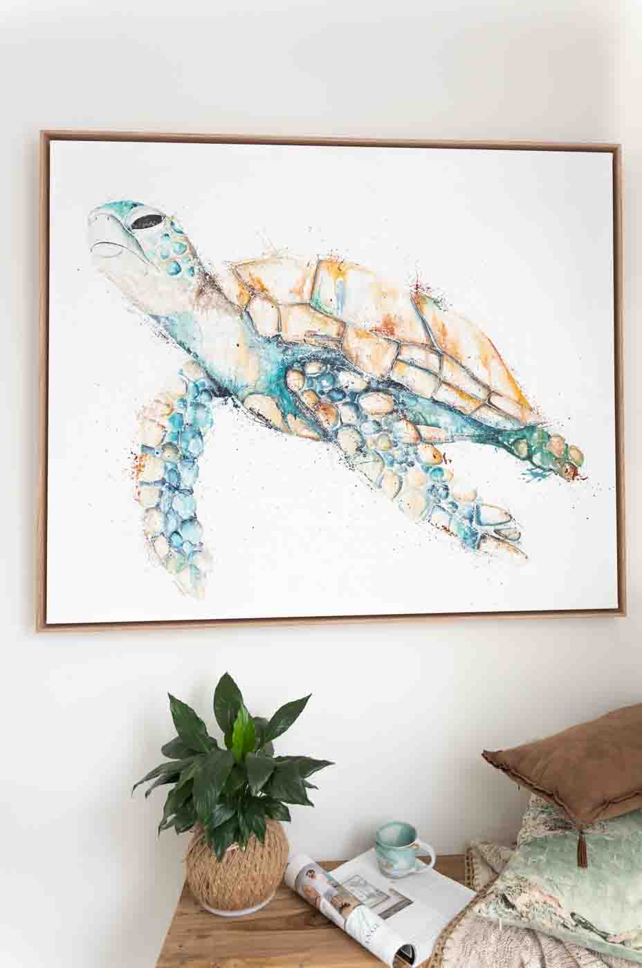green sea turtle framed canvas artwork