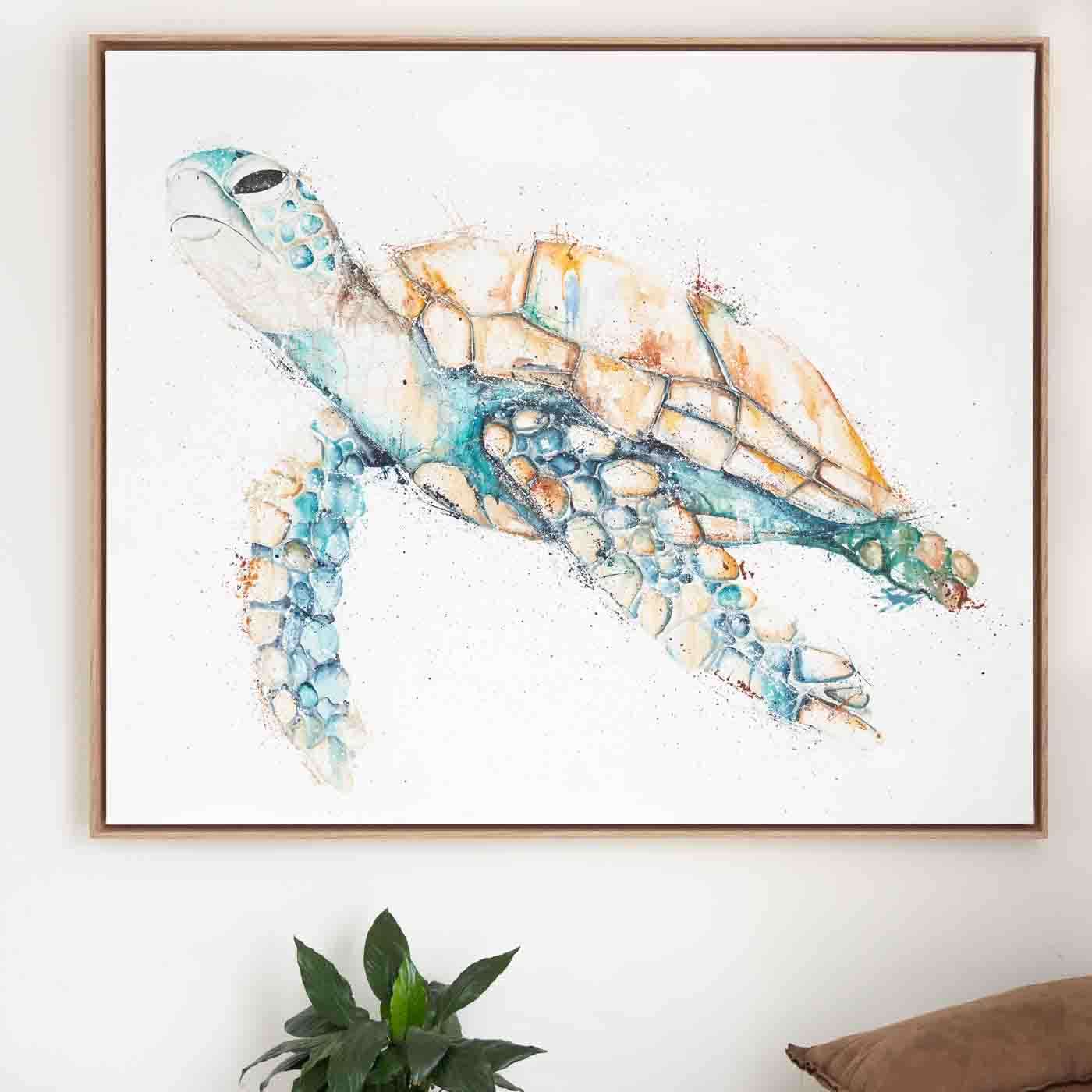 green sea turtle framed canvas artwork