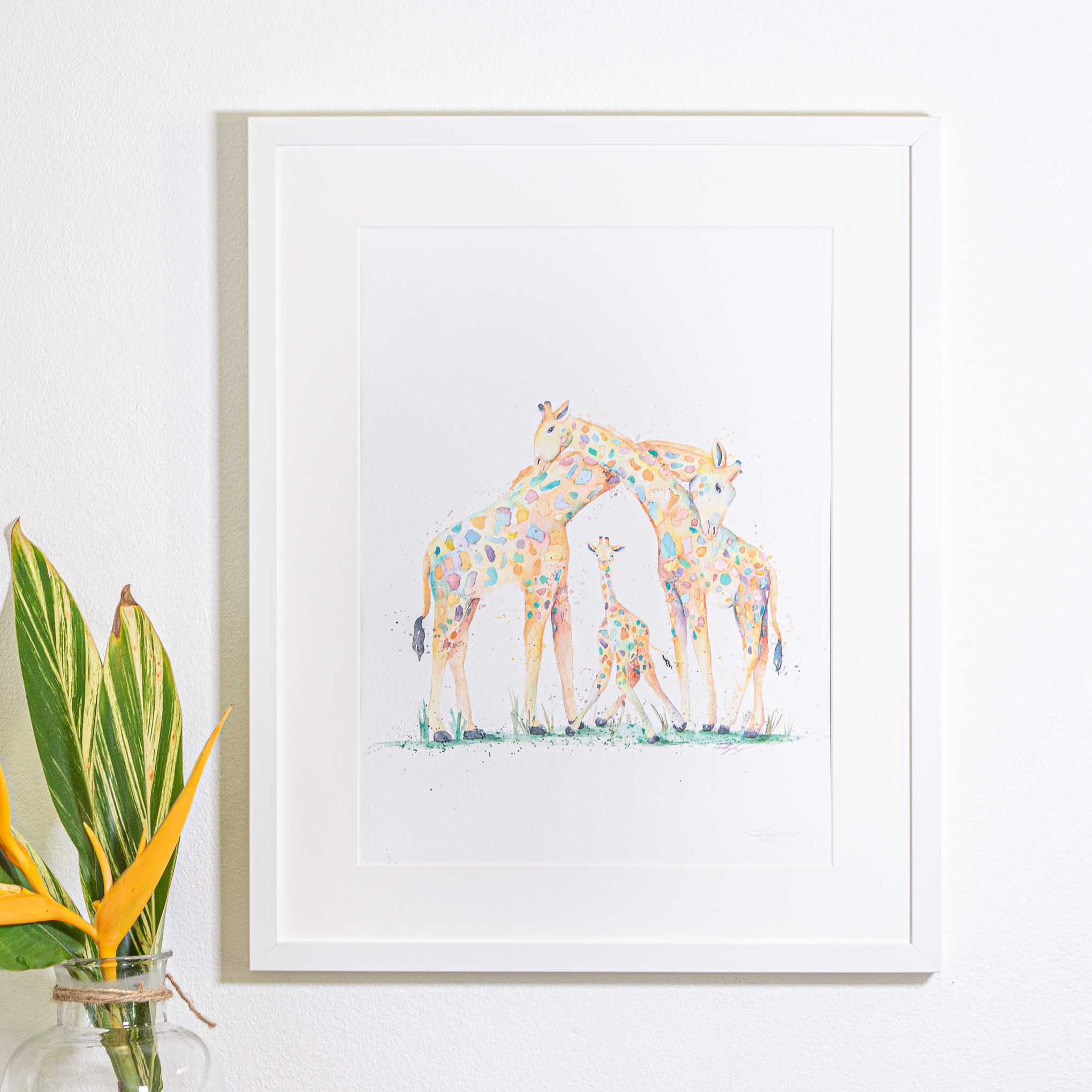 A3 giraffe print in watercolour by Stephanie Elizabeth Artwork
