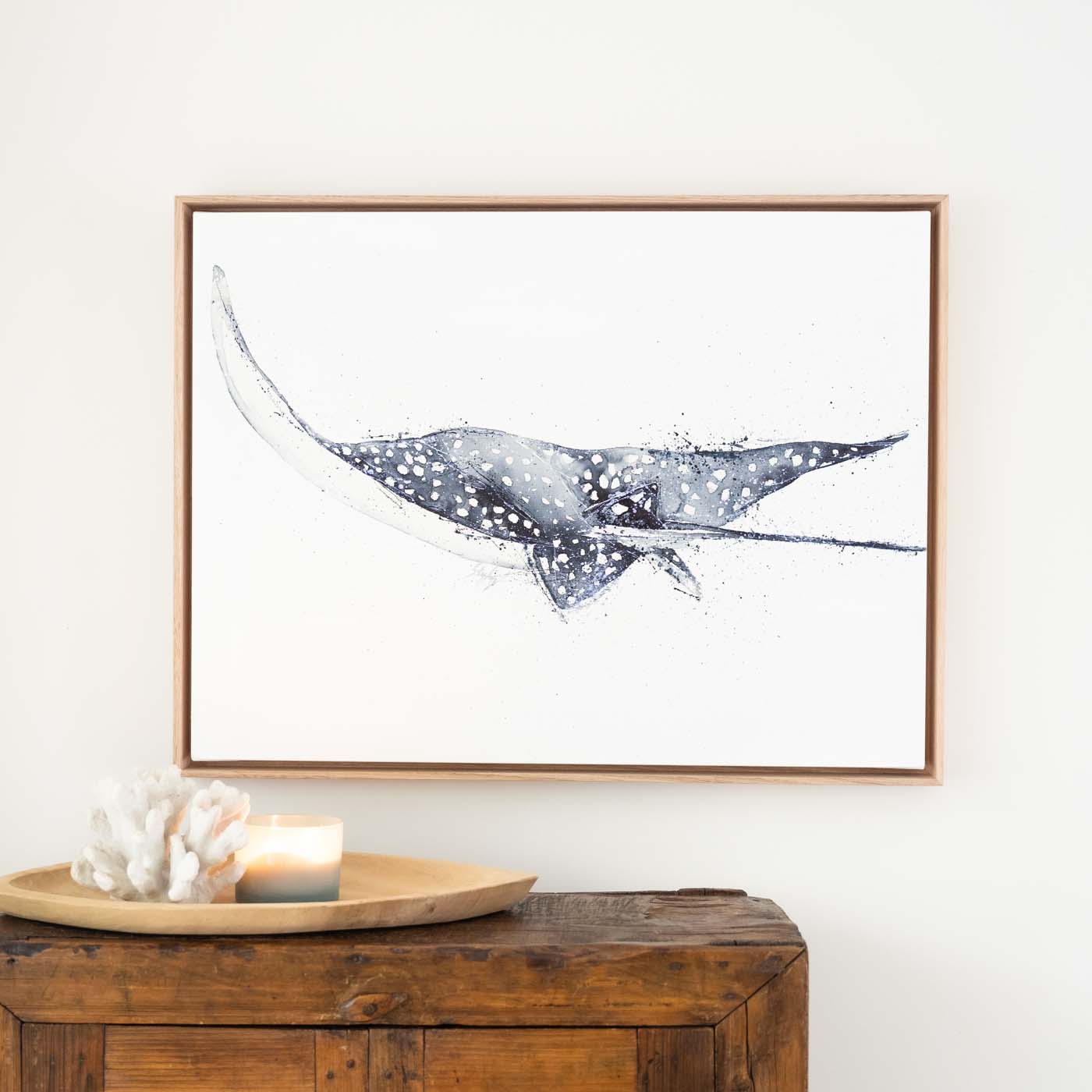 Spotted Eagle Ray Framed Canvas