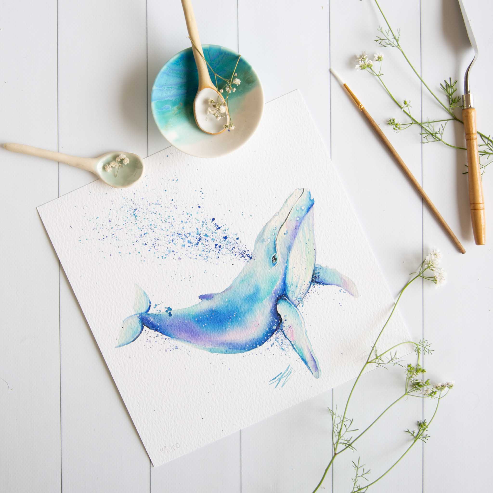 Humpback whale watercolour painting print