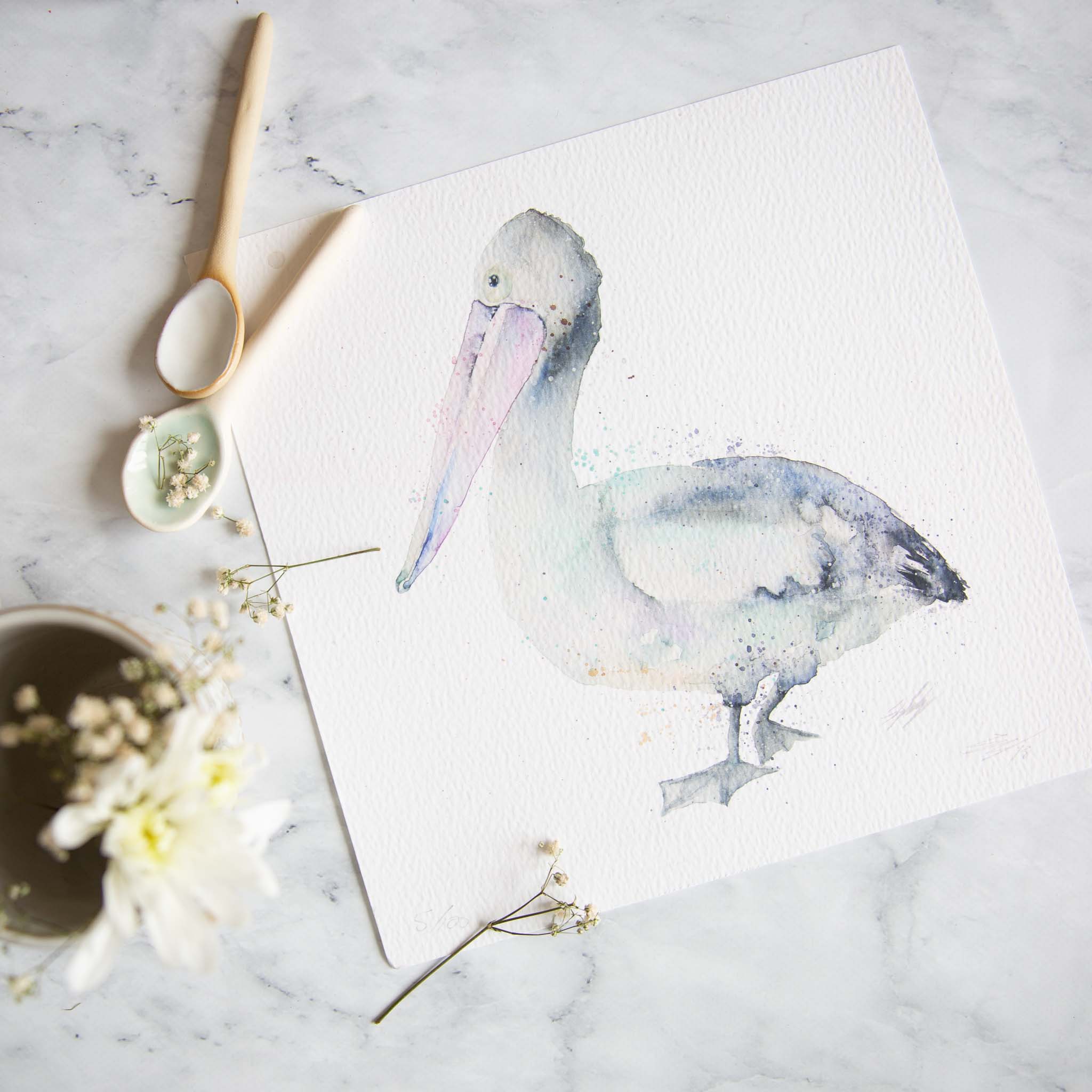 Pelican parade watercolour print by Stephanie Elizabeth Artwork