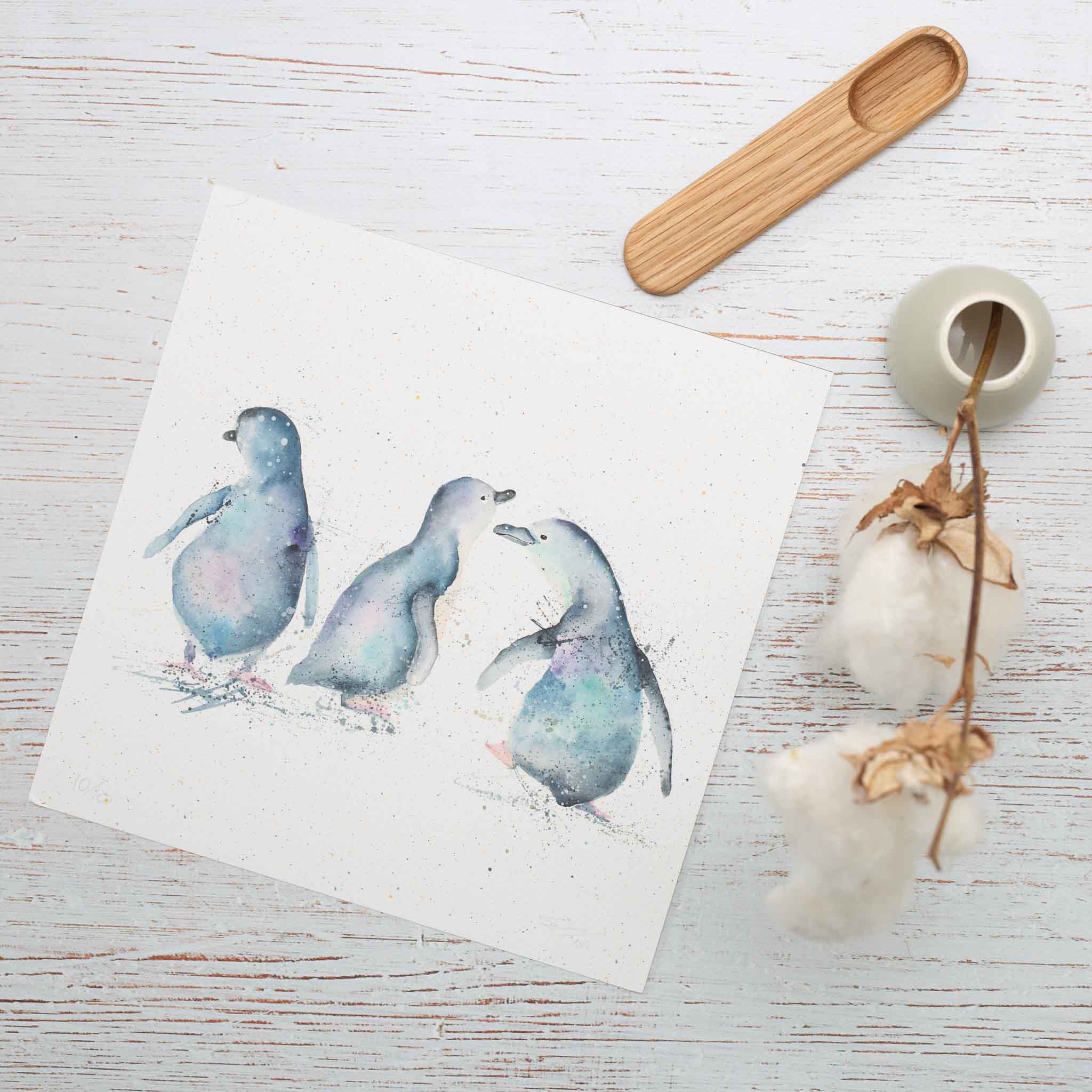 Fairy penguins watercolour print