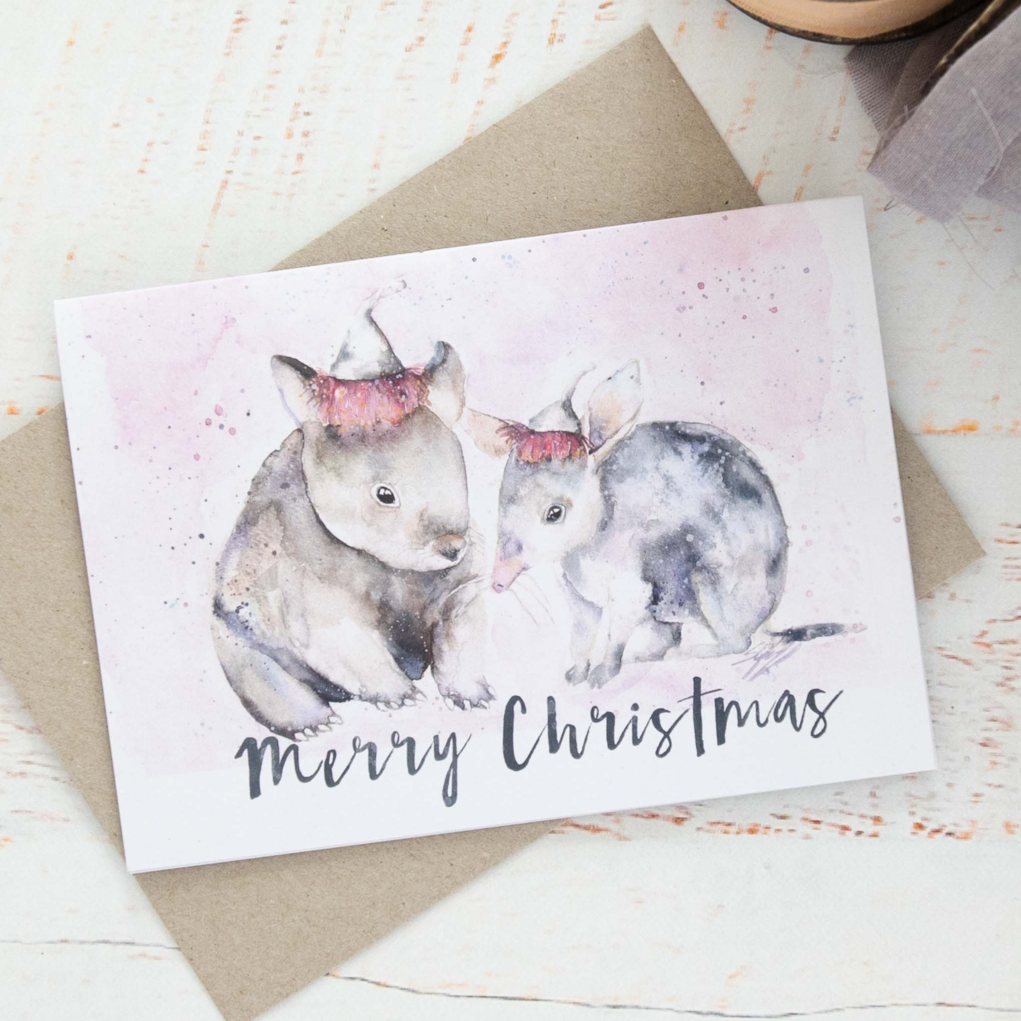 Wombat Merry Christmas Card
