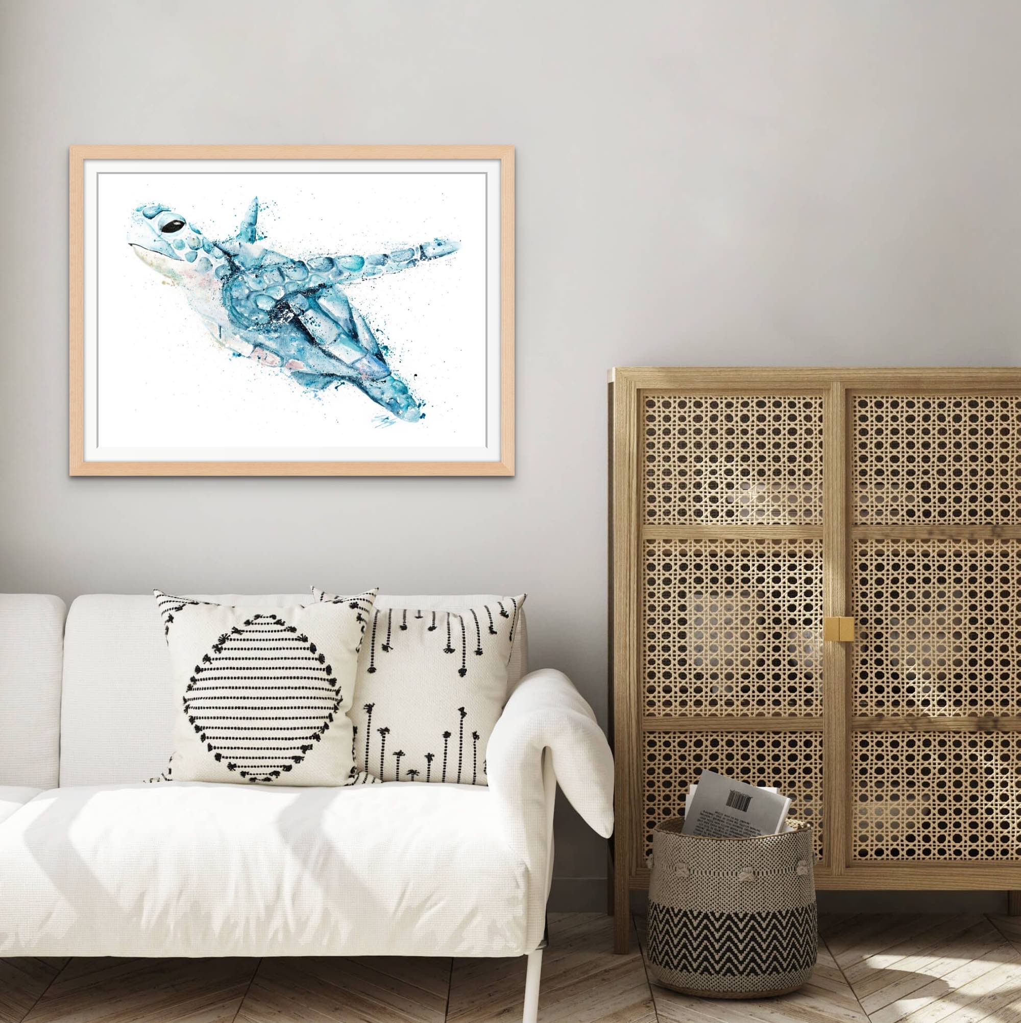 A Drop In The Ocean blue flying turtle print