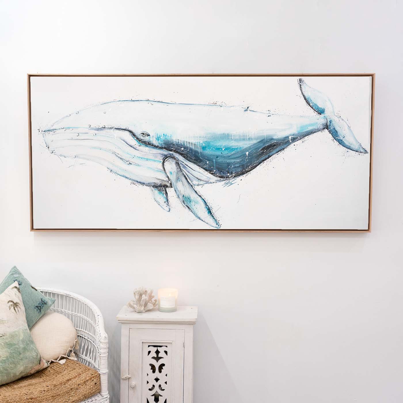 Framed original artwork humpback whale canvas