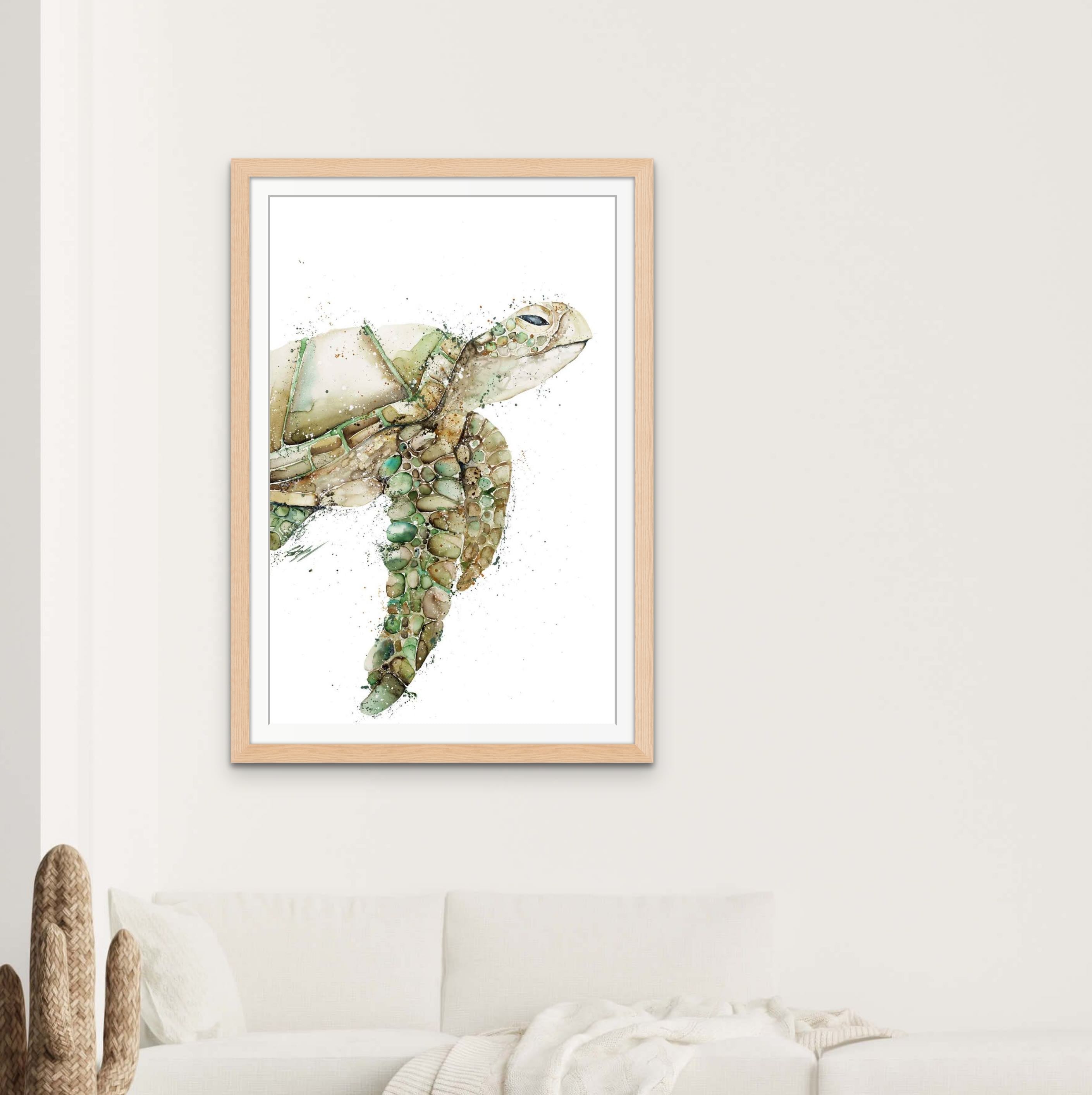 moss-green-sea-turtle-portrait-framed-paper-print