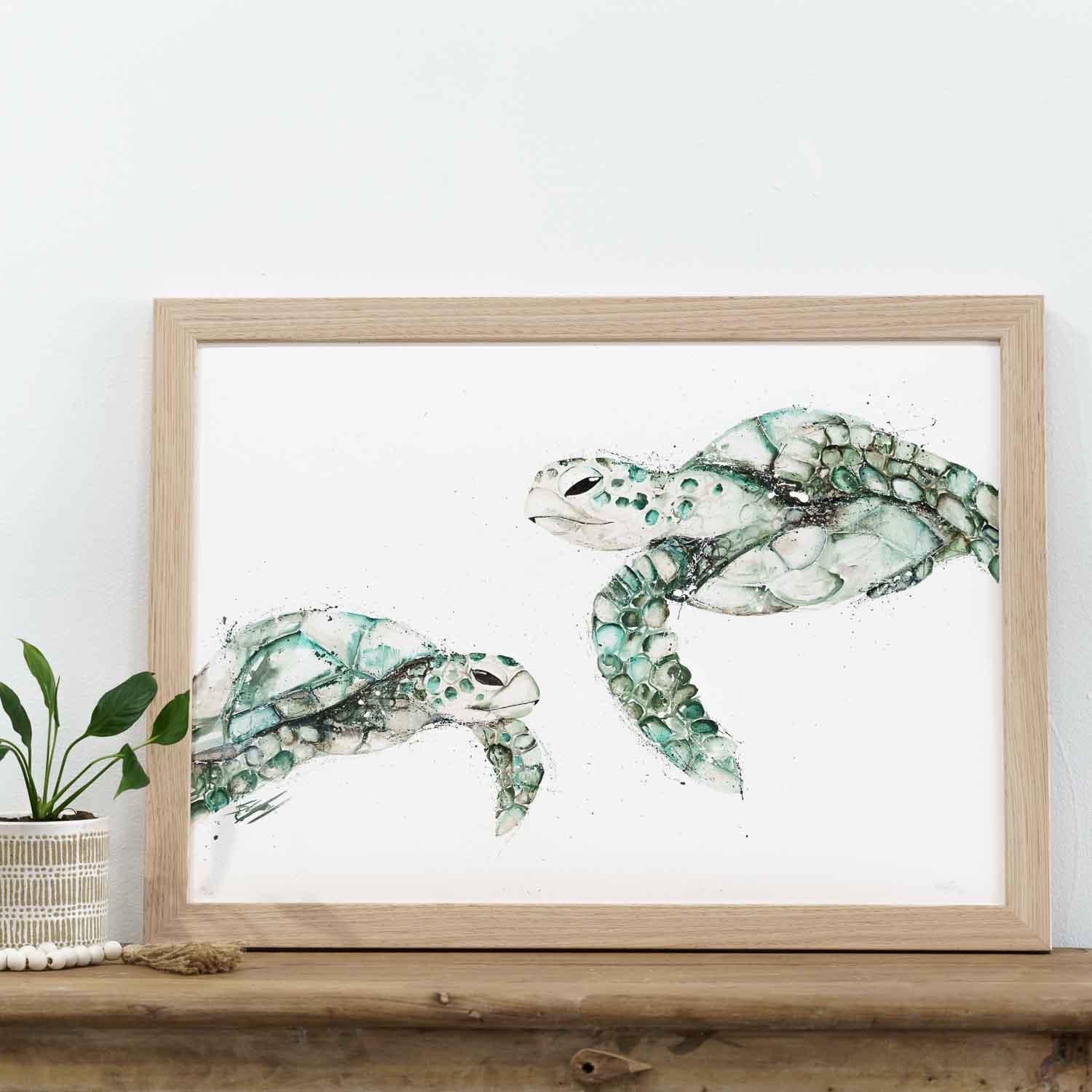 Two turtles painting print