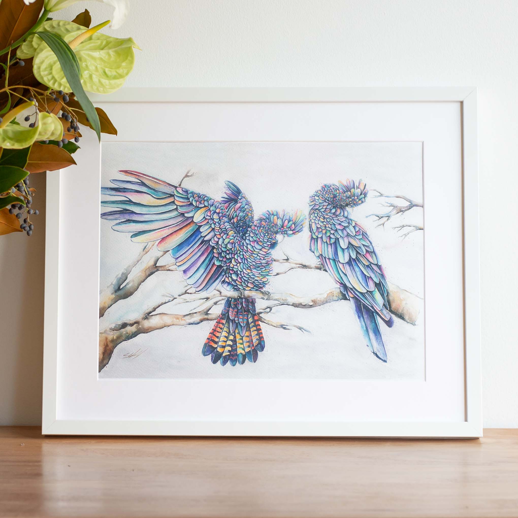 Black Cockatoos watercolour wall art