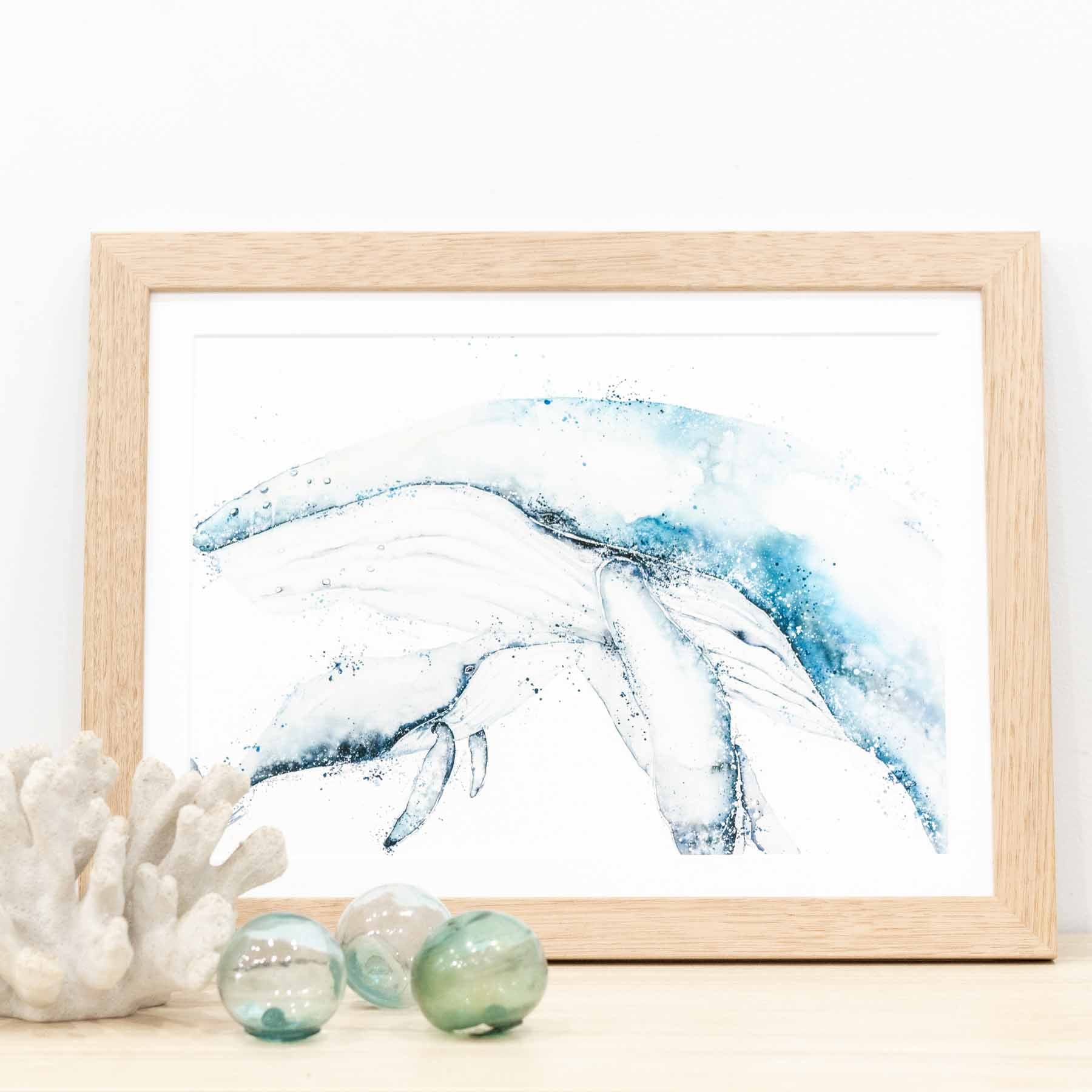 Mother and calf humpback whale fine art print
