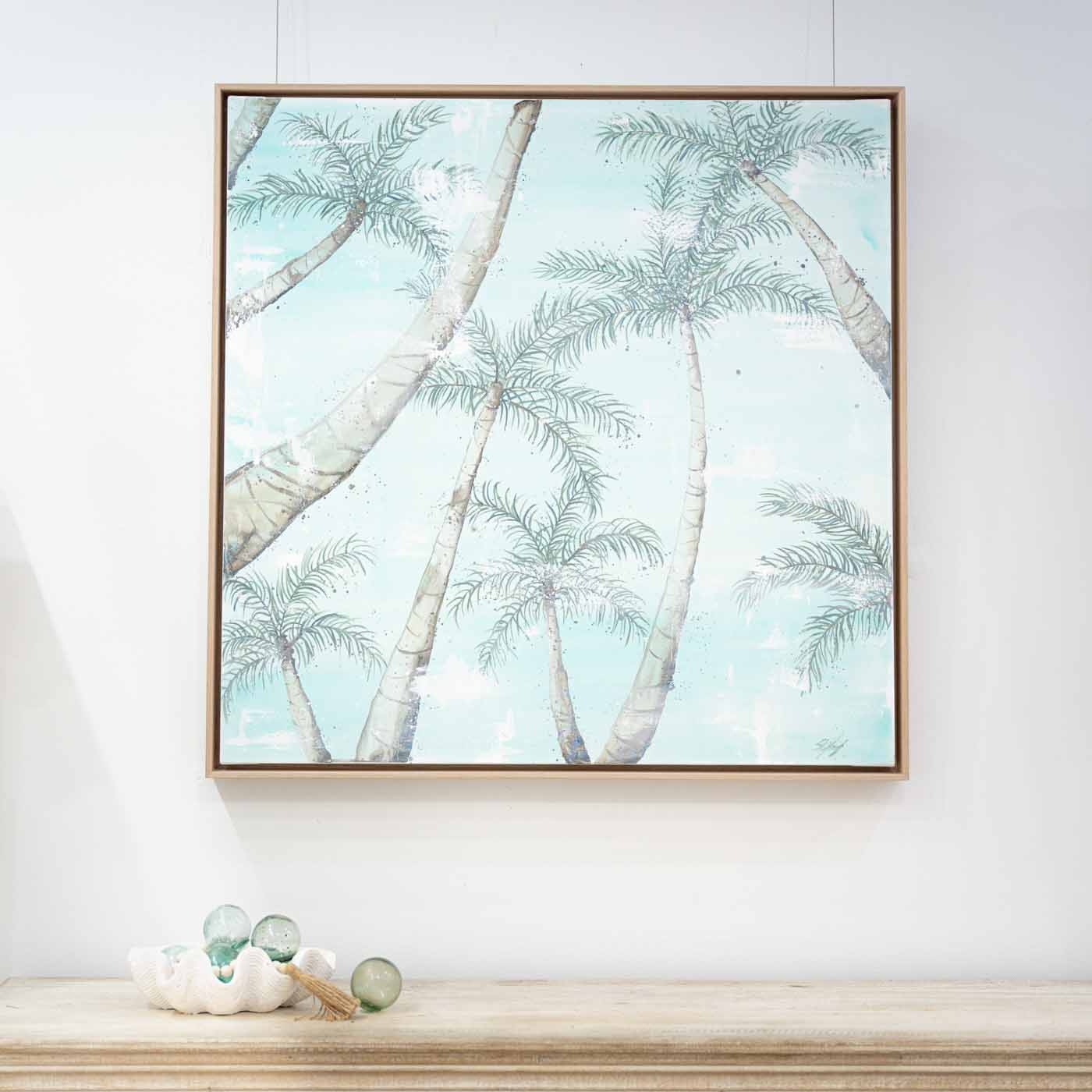Port Douglas Palm Trees Framed Original Artwork hung on wall