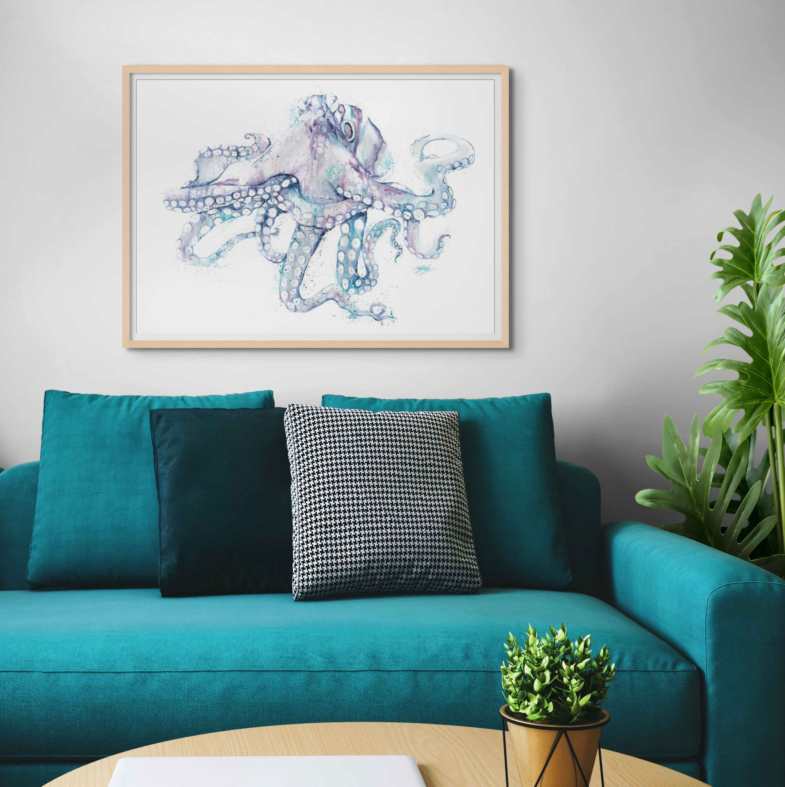 framed oak art print octopus wall art