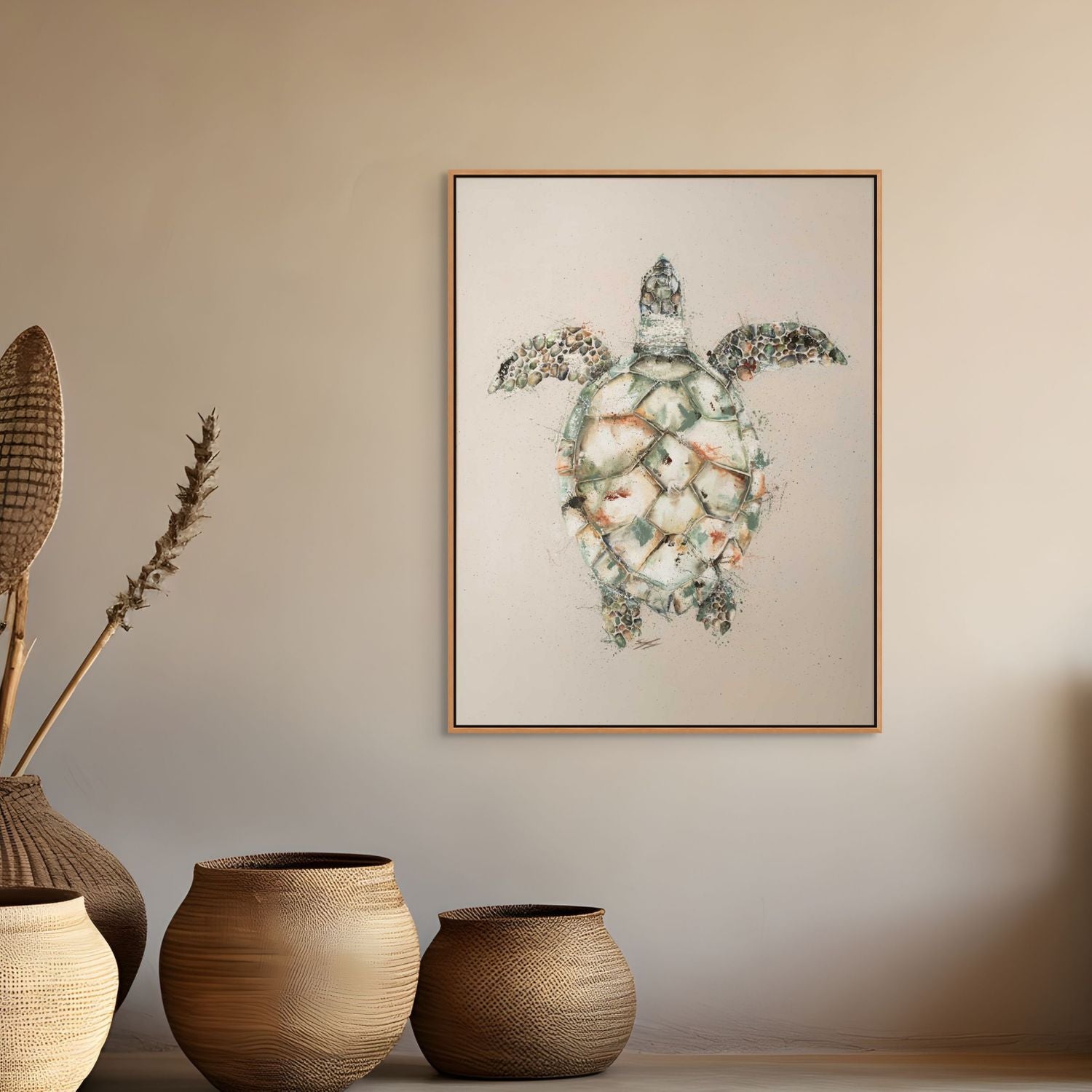 Hawksbill sea turtle painting by Stephanie Elizabeth – framed acrylic canvas artwork 1