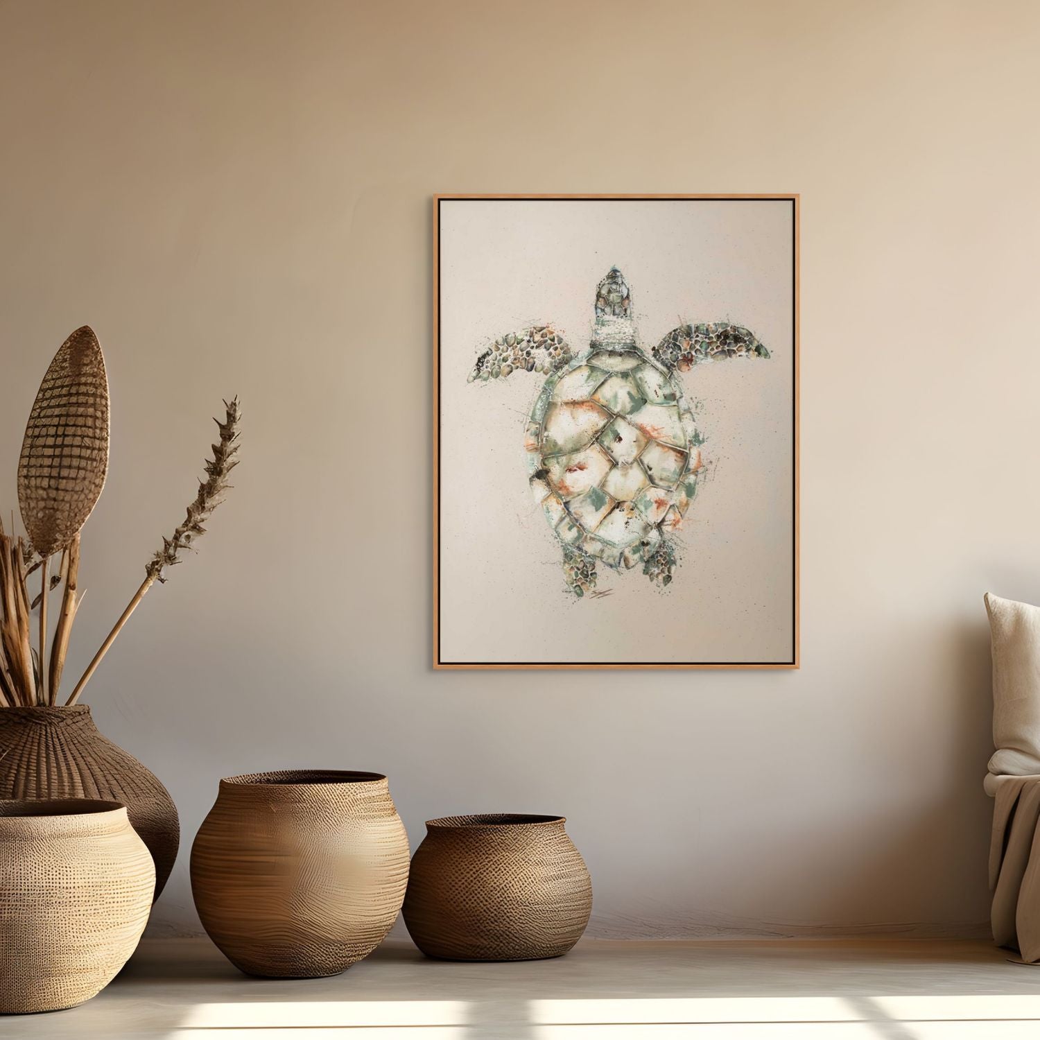 Hawksbill sea turtle painting by Stephanie Elizabeth – framed acrylic canvas artwork