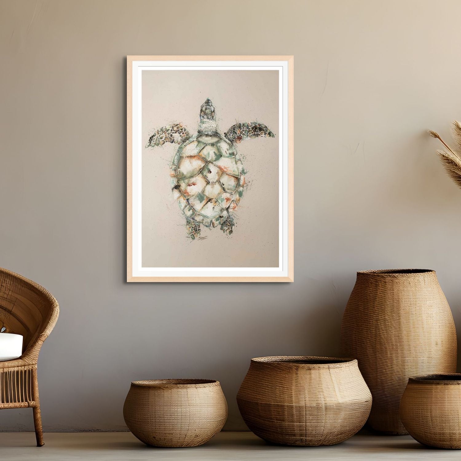 Acrylic painting of a hawksbill sea turtle with vibrant shell patterns – fine art paper print by Stephanie Elizabeth