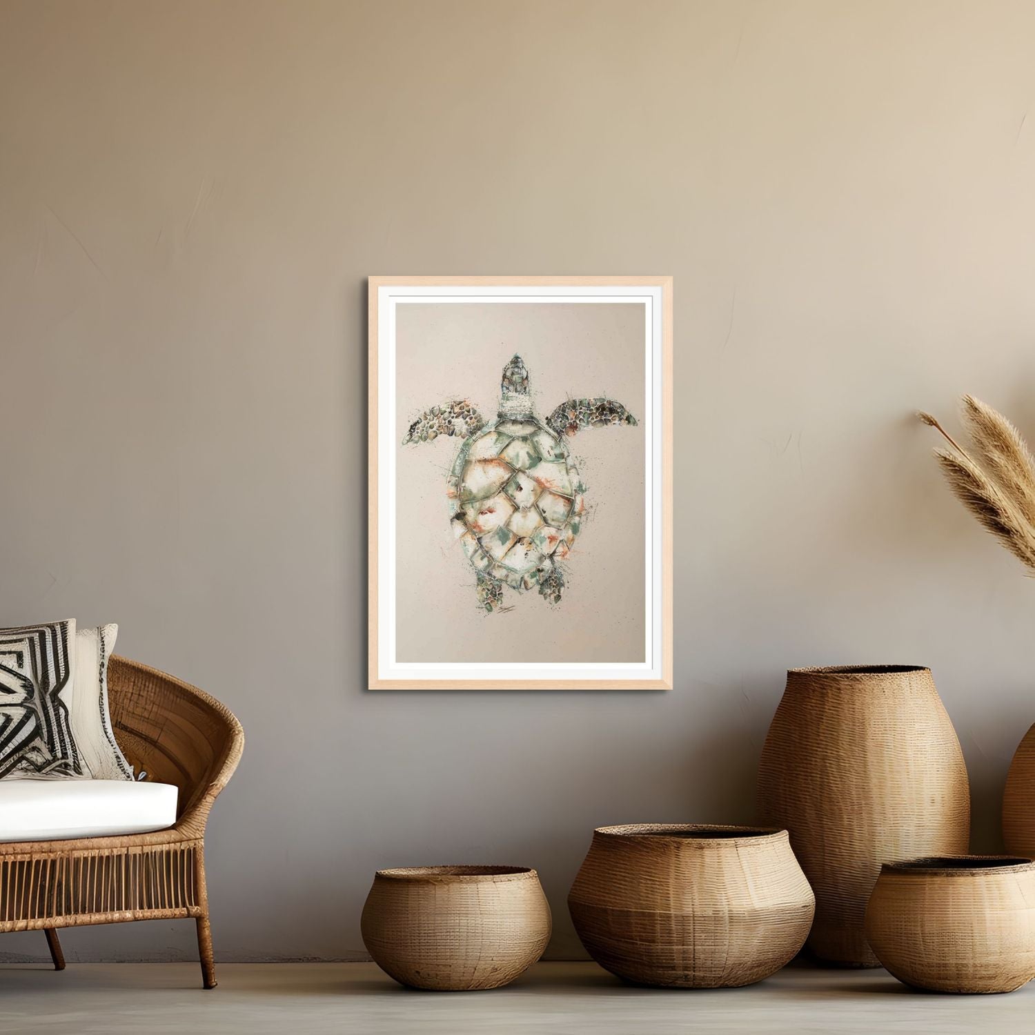 Acrylic painting of a hawksbill sea turtle with vibrant shell patterns – fine art paper print by Stephanie Elizabeth 2