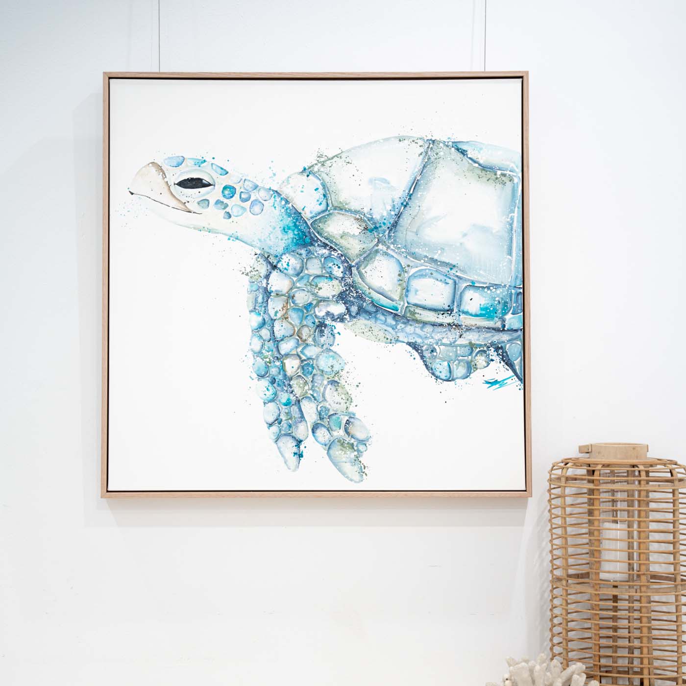 infinity pool blue turtle canvas artwork framed in australian oak 1