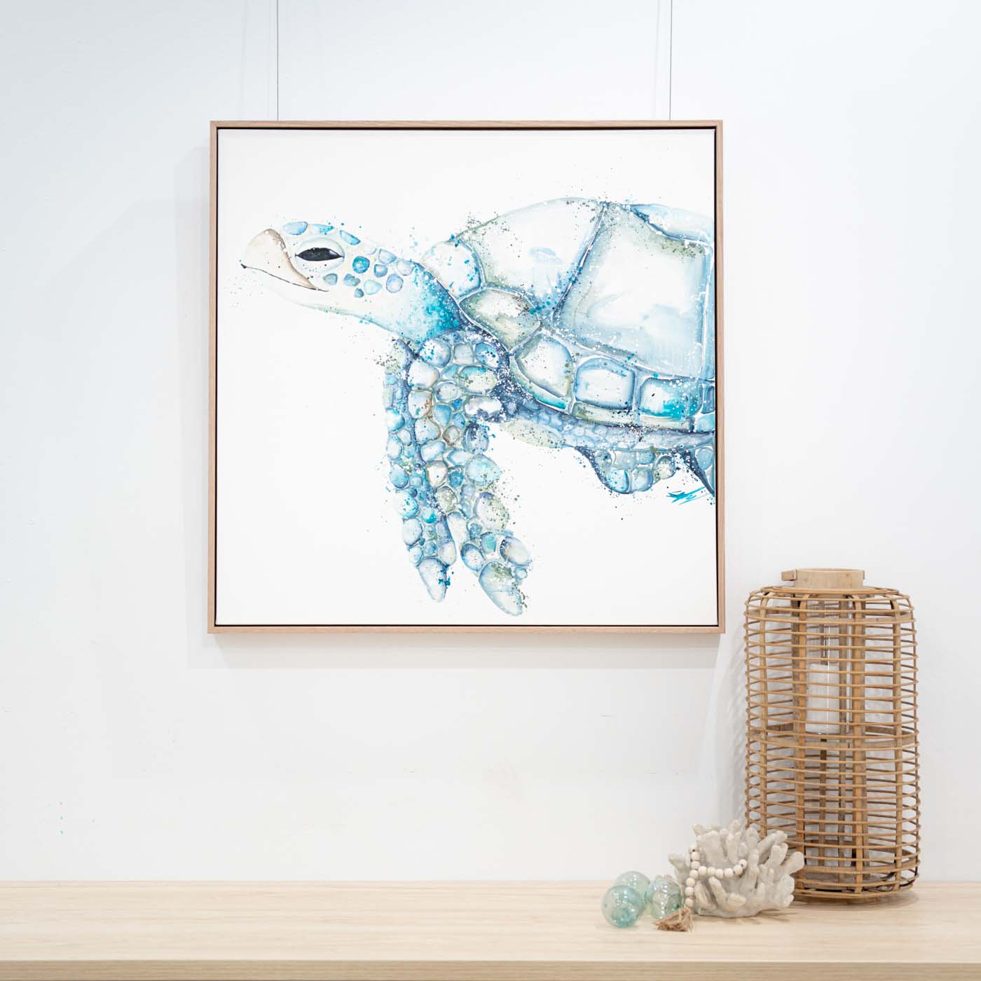 infinity pool blue turtle canvas artwork framed in australian oak
