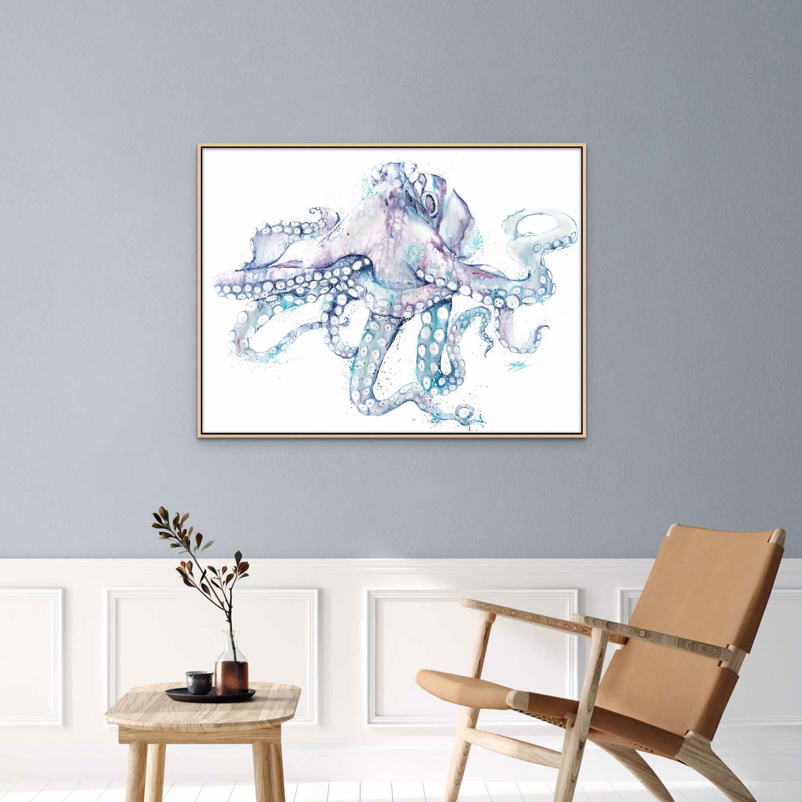 framed australian oak octopus canvas print by stephanie elizabeth artwork
