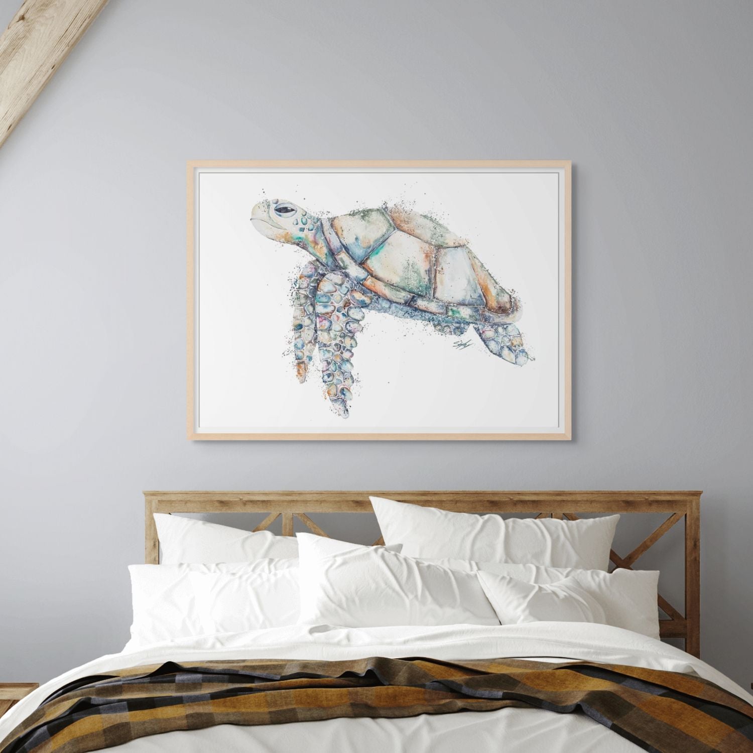 Rainbow-coloured turtle painting on white background – fine art paper print by Stephanie Elizabeth