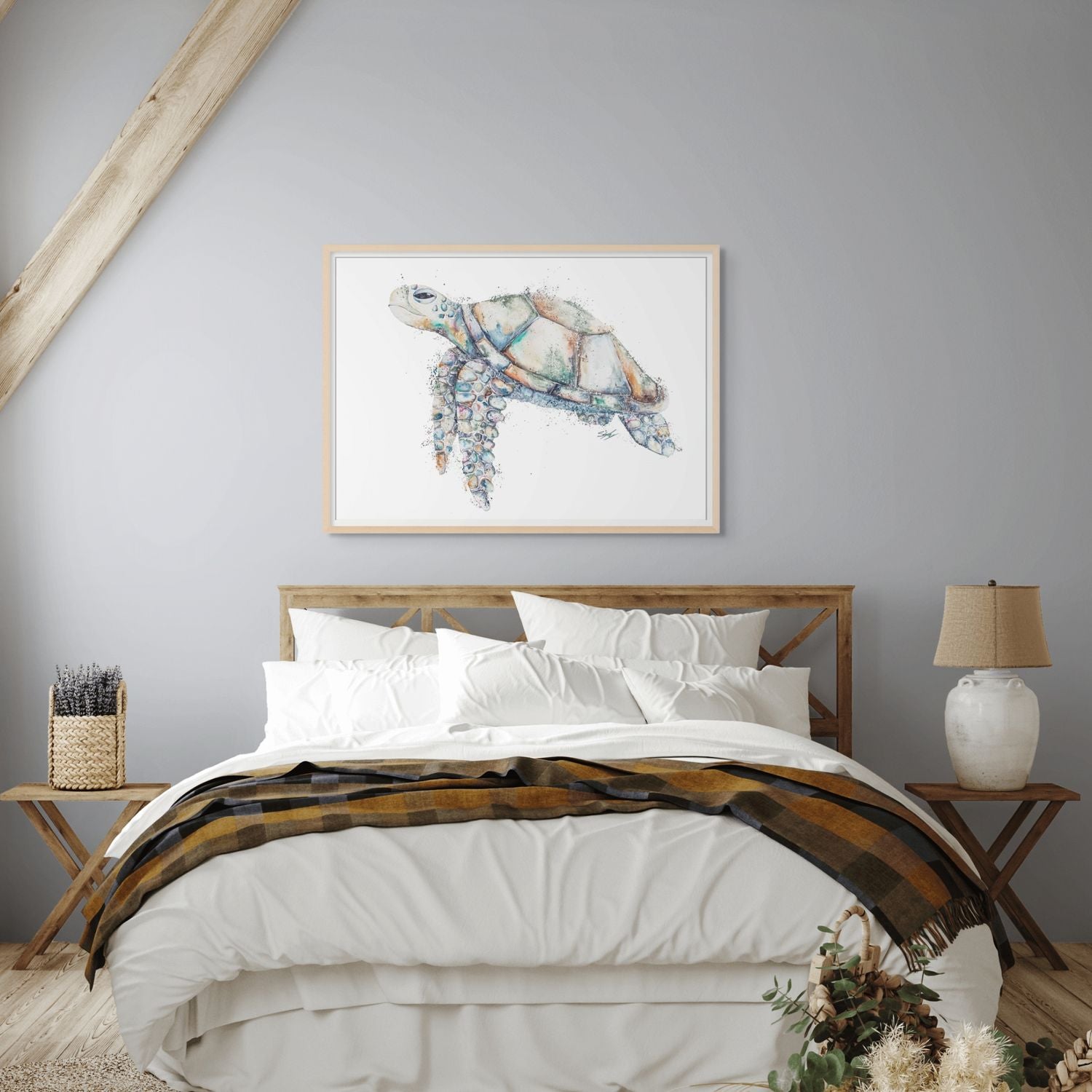 Rainbow-coloured turtle painting on white background – fine art paper print by Stephanie Elizabeth 2