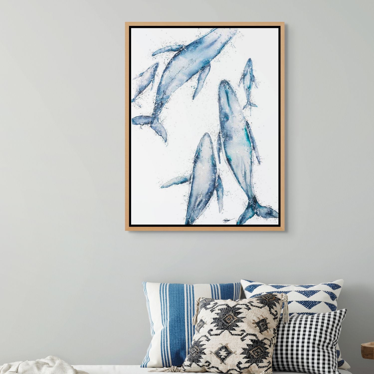 Canvas wall art of whales from above, swimming in unison – by Stephanie Elizabeth 2