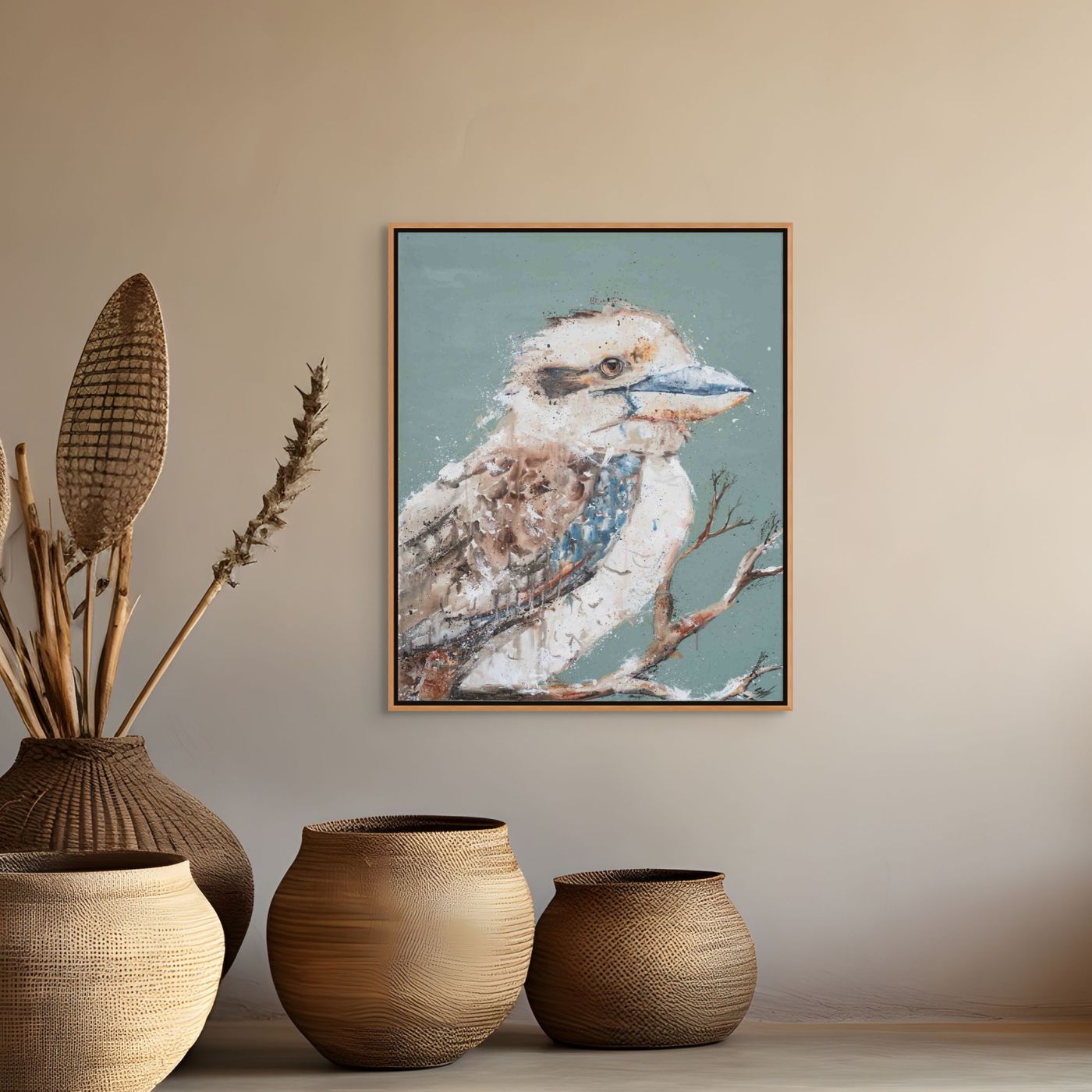 Original painting of a kookaburra at sunrise by Stephanie Elizabeth – titled The Early Bird