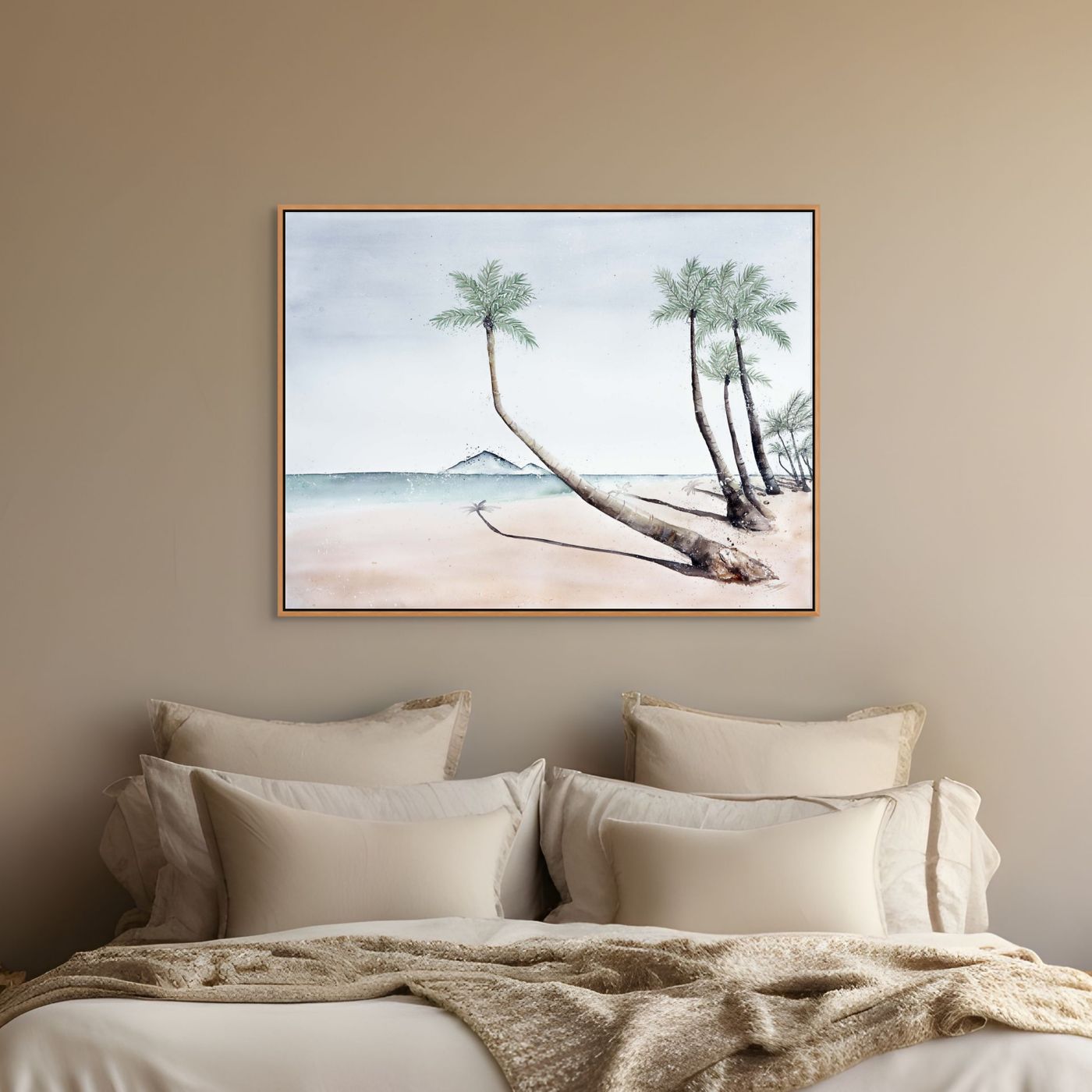 Where The Palm Trees Lead painting by Stephanie Elizabeth – framed tropical watercolour and acrylic artwork on canvas