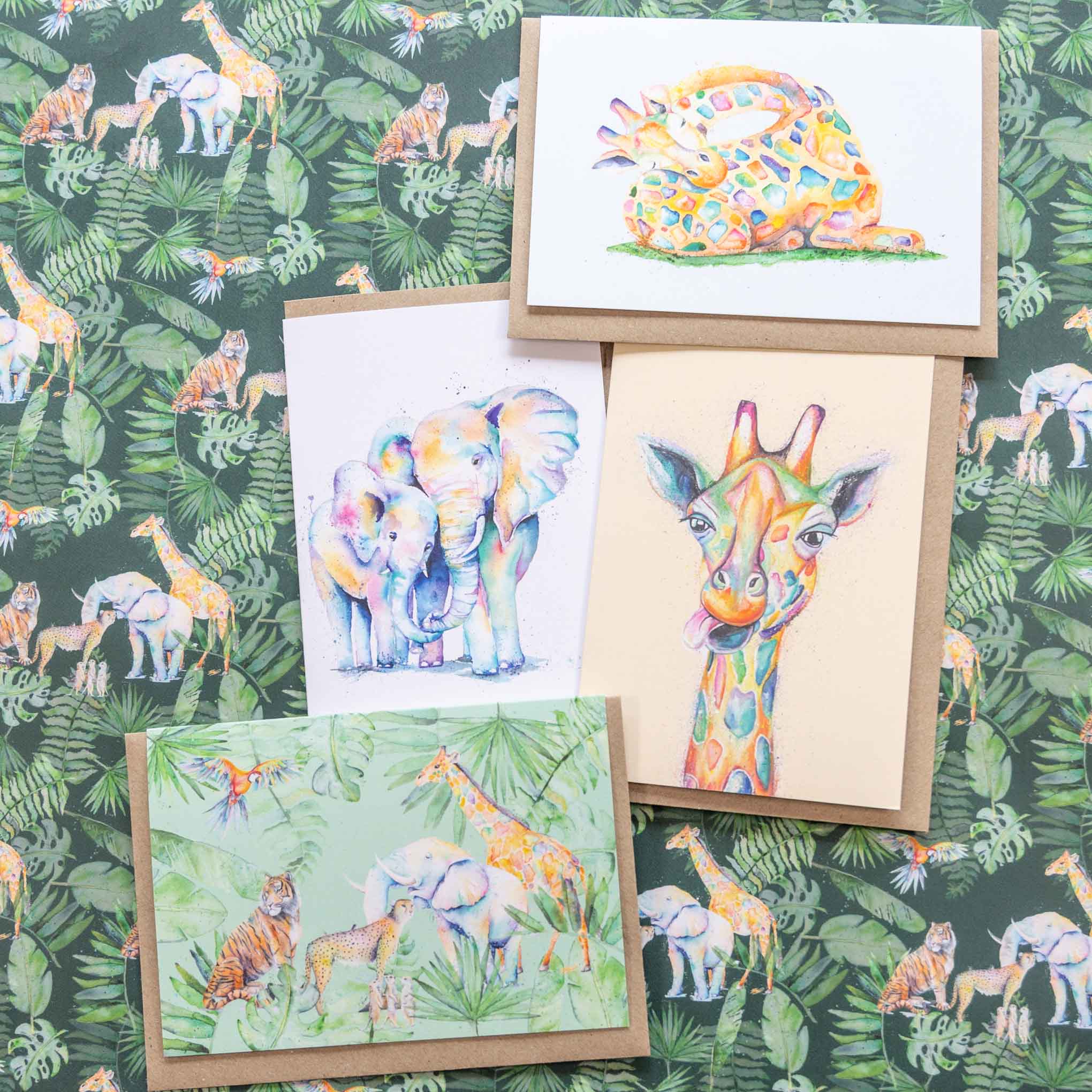 Watercolour animals artwork greeting cards