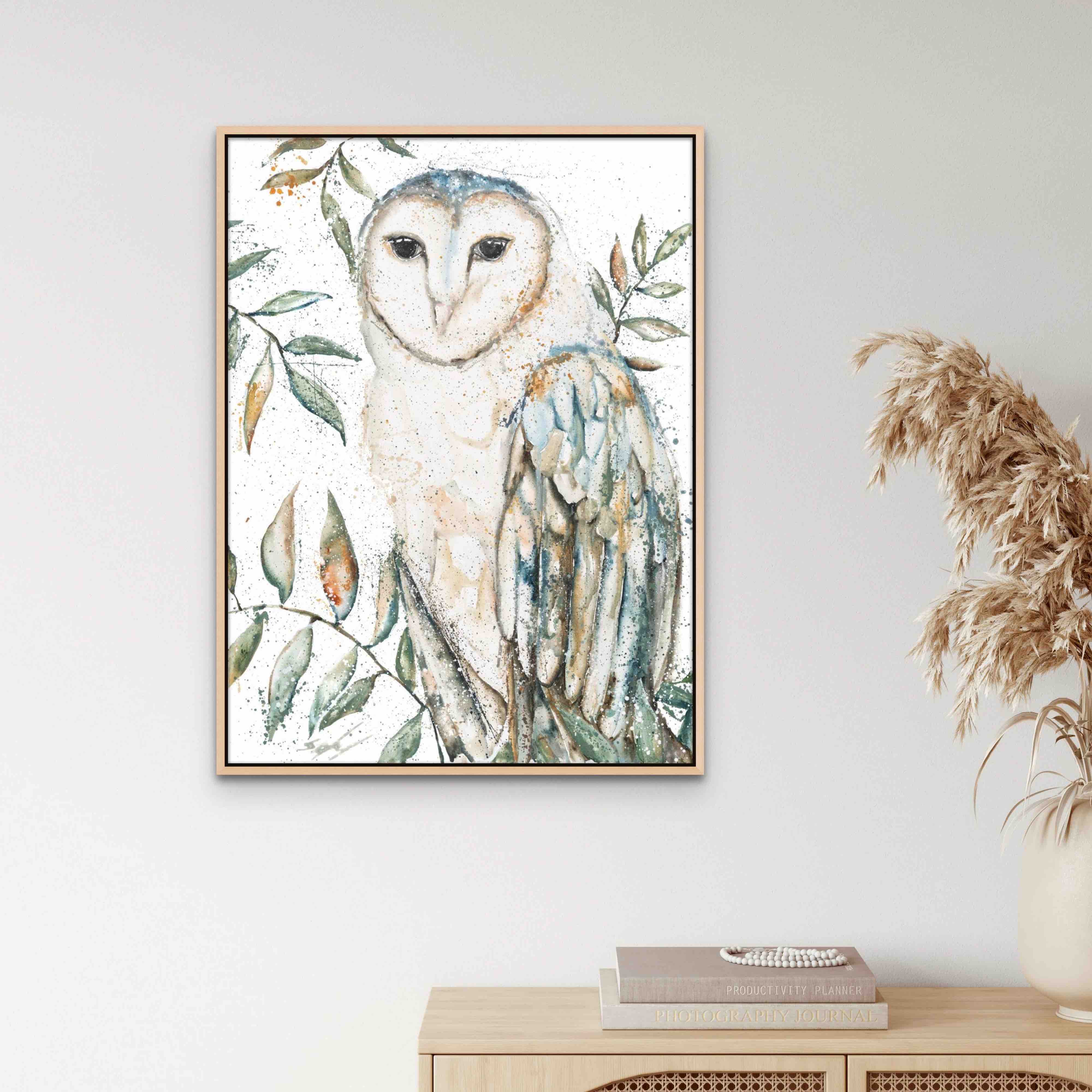 Barn Owl Farm Prowl canvas print framed in oak