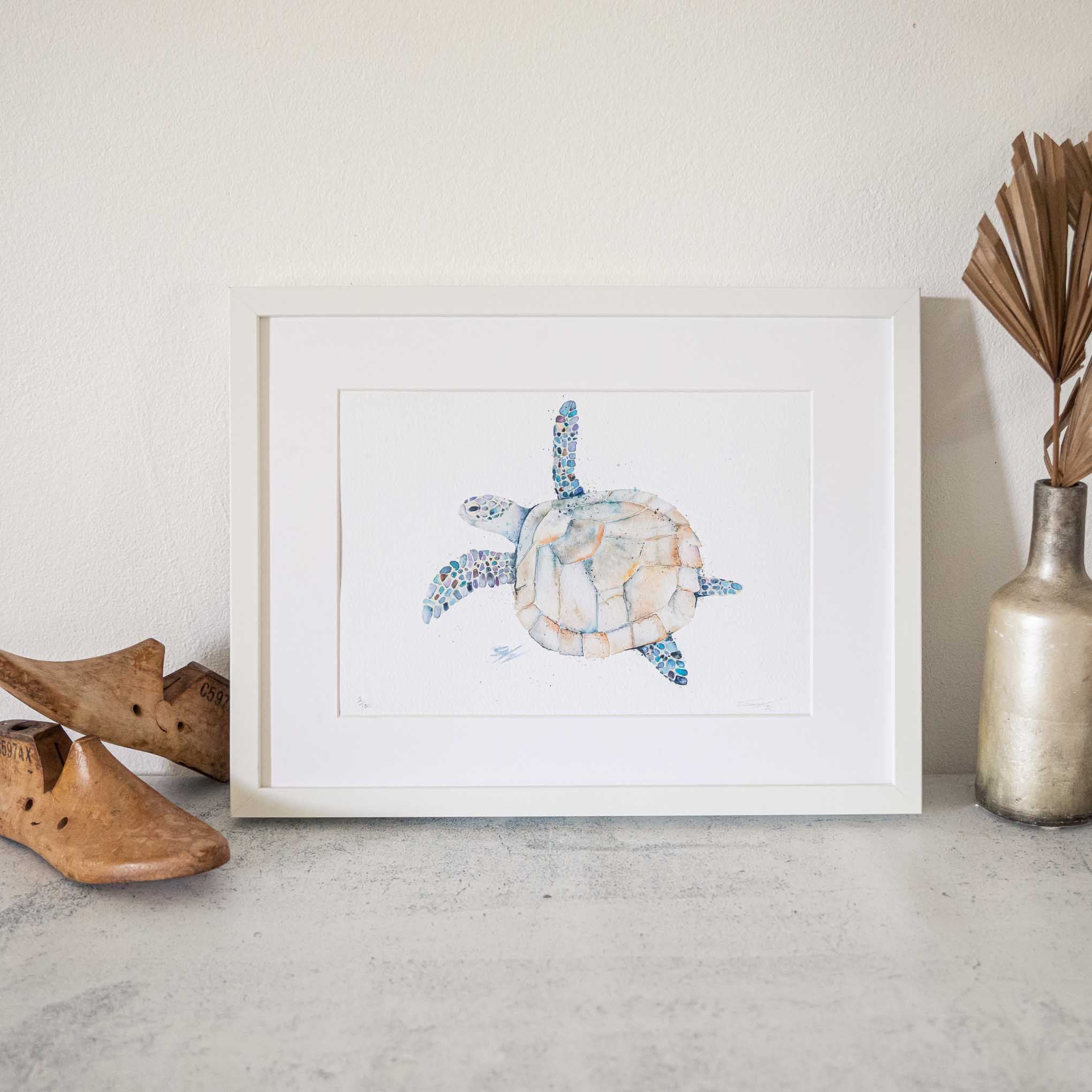 Framed Turtle watercolour animal artwork