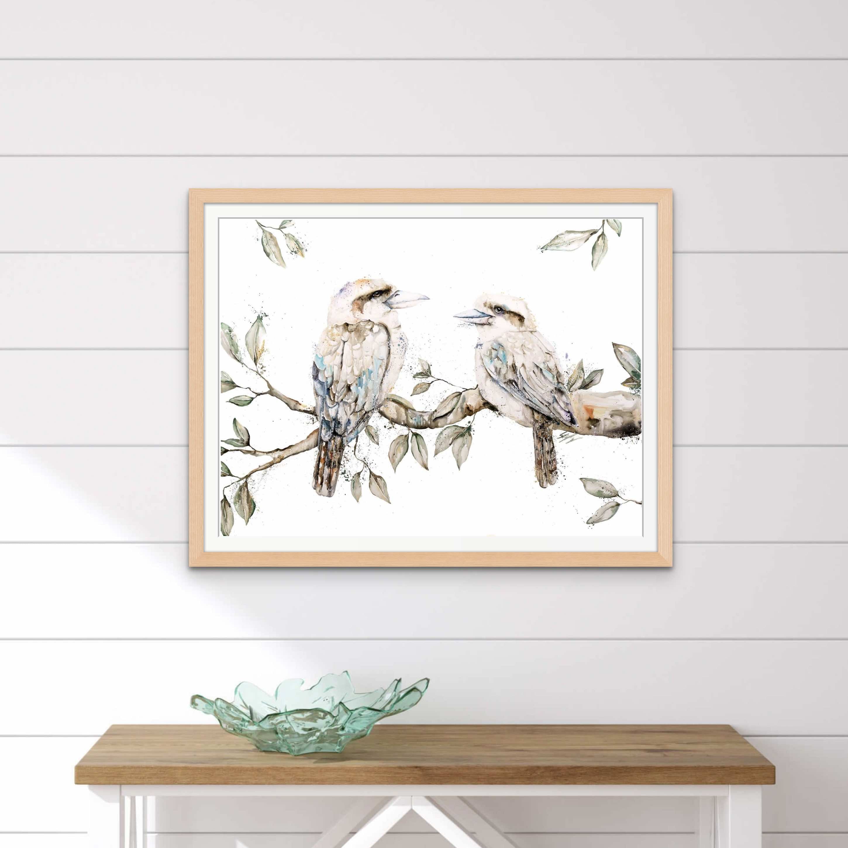 Kookaburra fine art paper print framed in oak