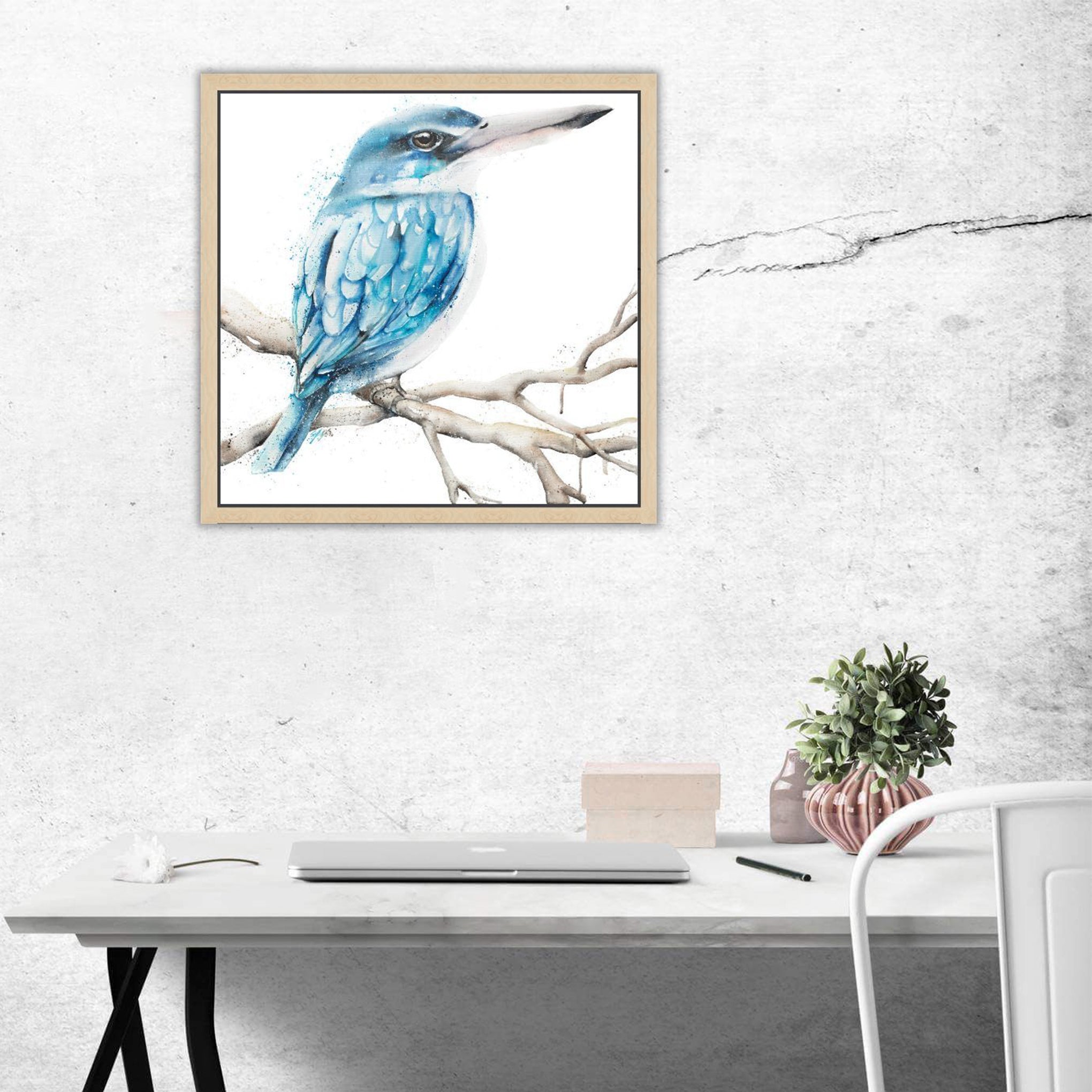 Blue Kingfisher original animal artwork canvas watercolour painting