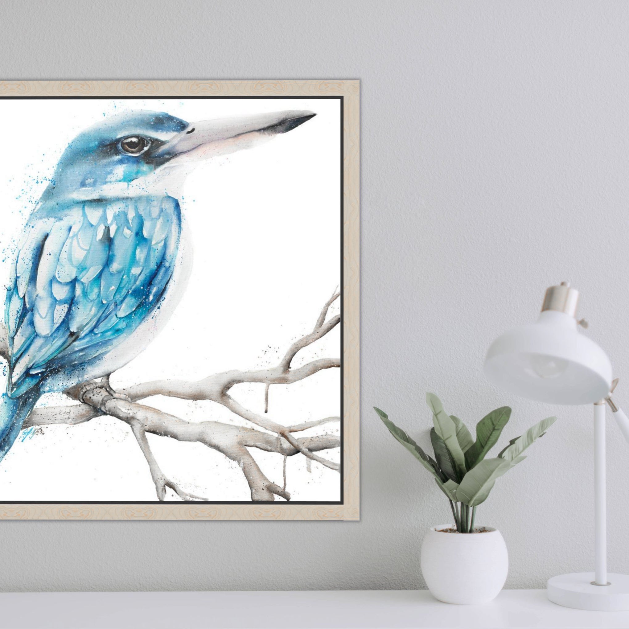 Blue Kingfisher original animal artwork canvas watercolour painting