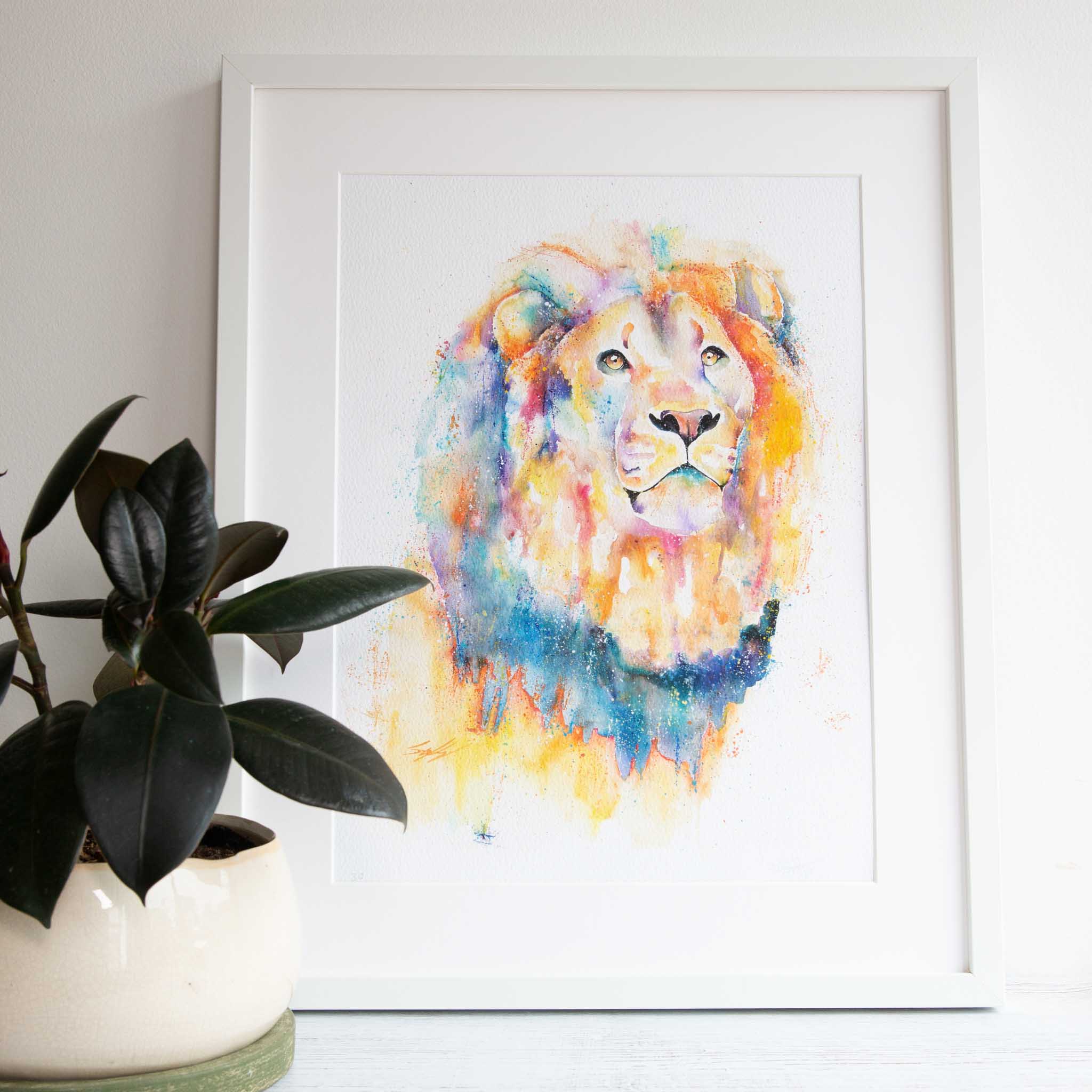 Rainbow lion watercolour animal print