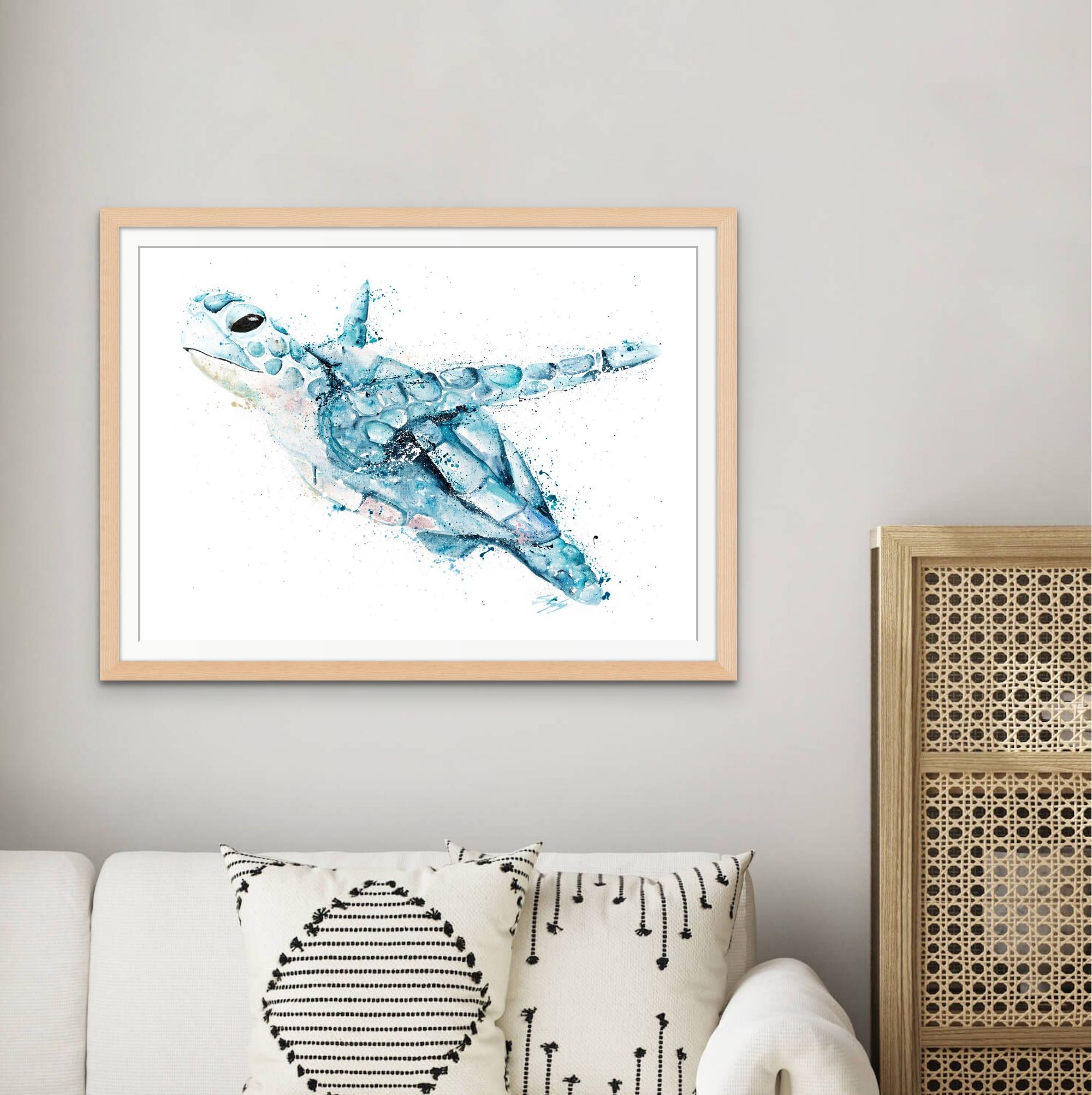 A Drop In The Ocean blue flying turtle print