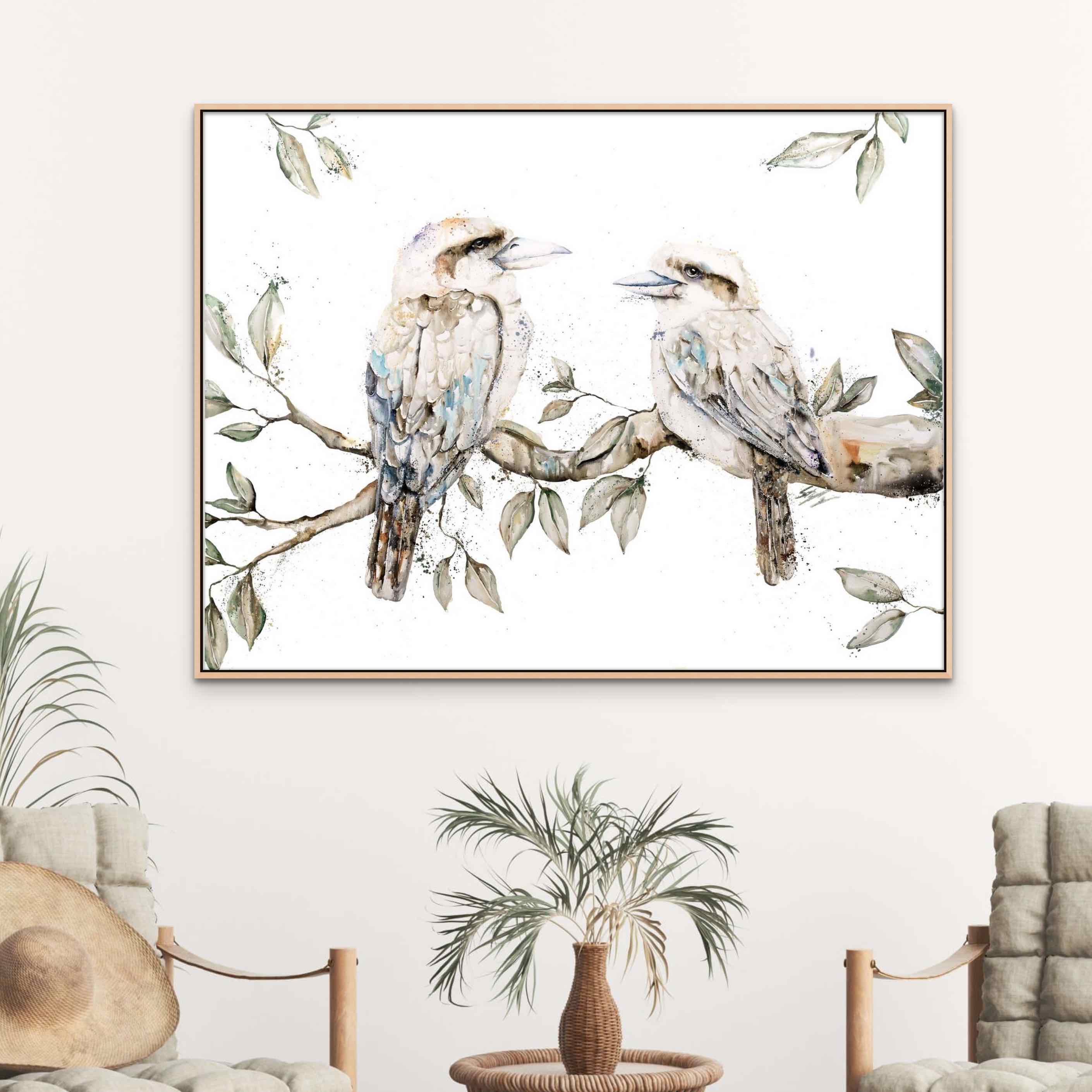 branching-out-kooka burra-canvas-print-framed-in-oak-stephanie-elizabeth-artwork